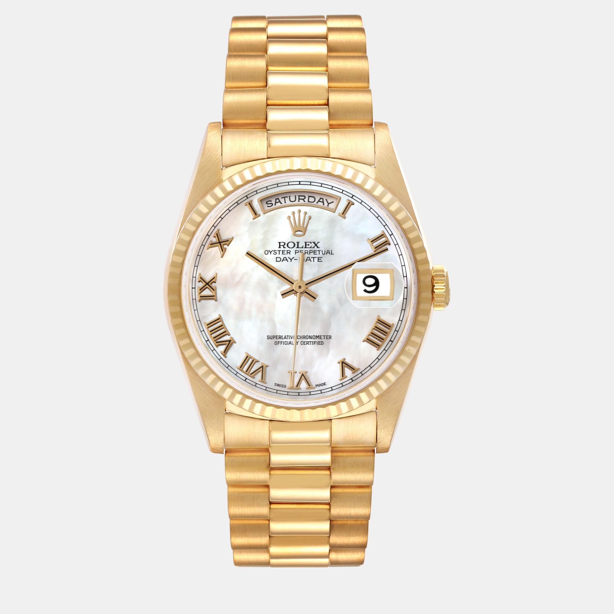 

Rolex Day-Date President Yellow Gold Mother Of Pearl Dial Men's Watch 36.0 mm, White