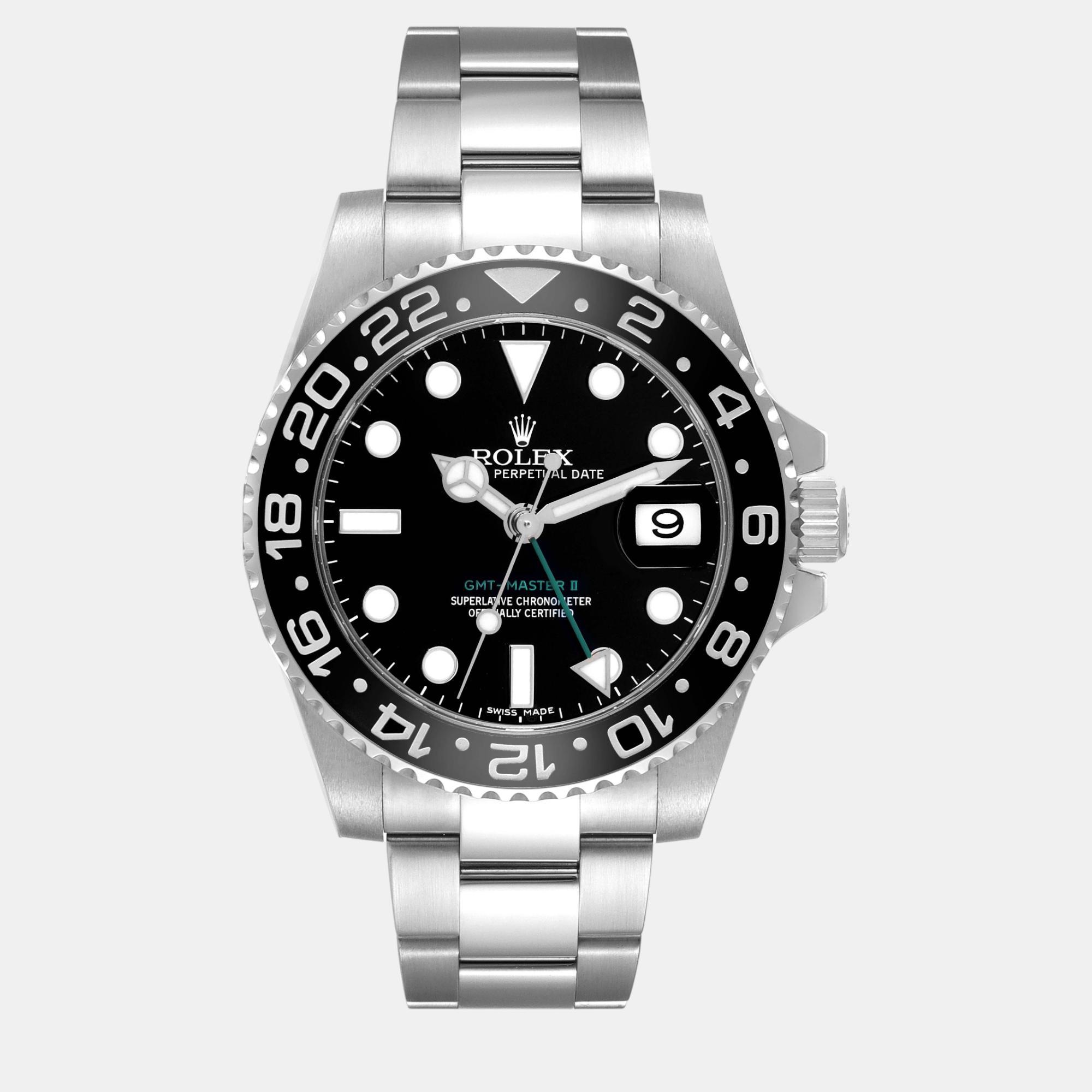 

Rolex GMT Master II Green Hand Steel Men's Watch 40 mm, Black