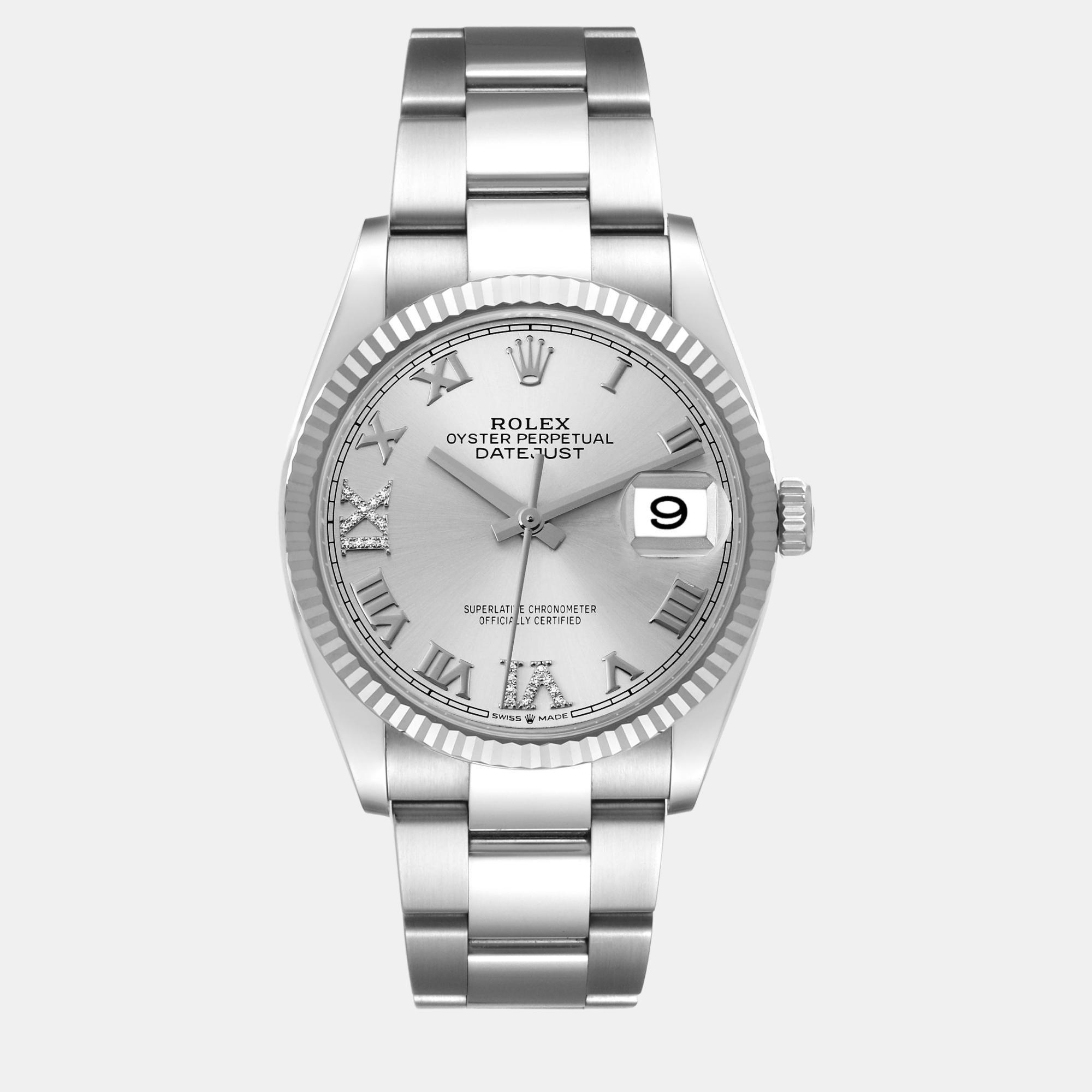

Rolex Datejust Steel White Gold Silver Diamond Dial Ladies Watch 36.0 mm
