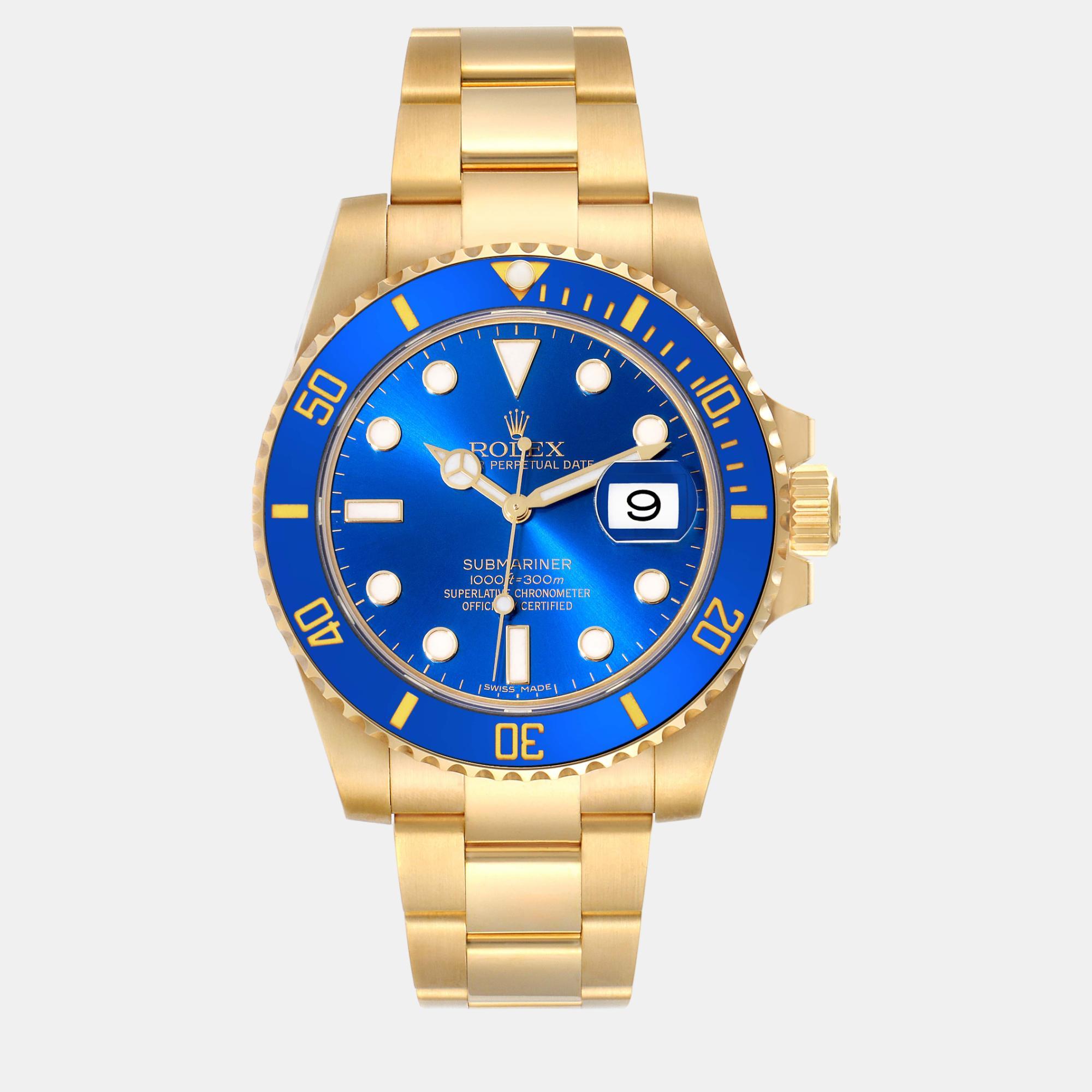 

Rolex Submariner Yellow Gold Blue Dial Ceramic Bezel Mens Watch 116618