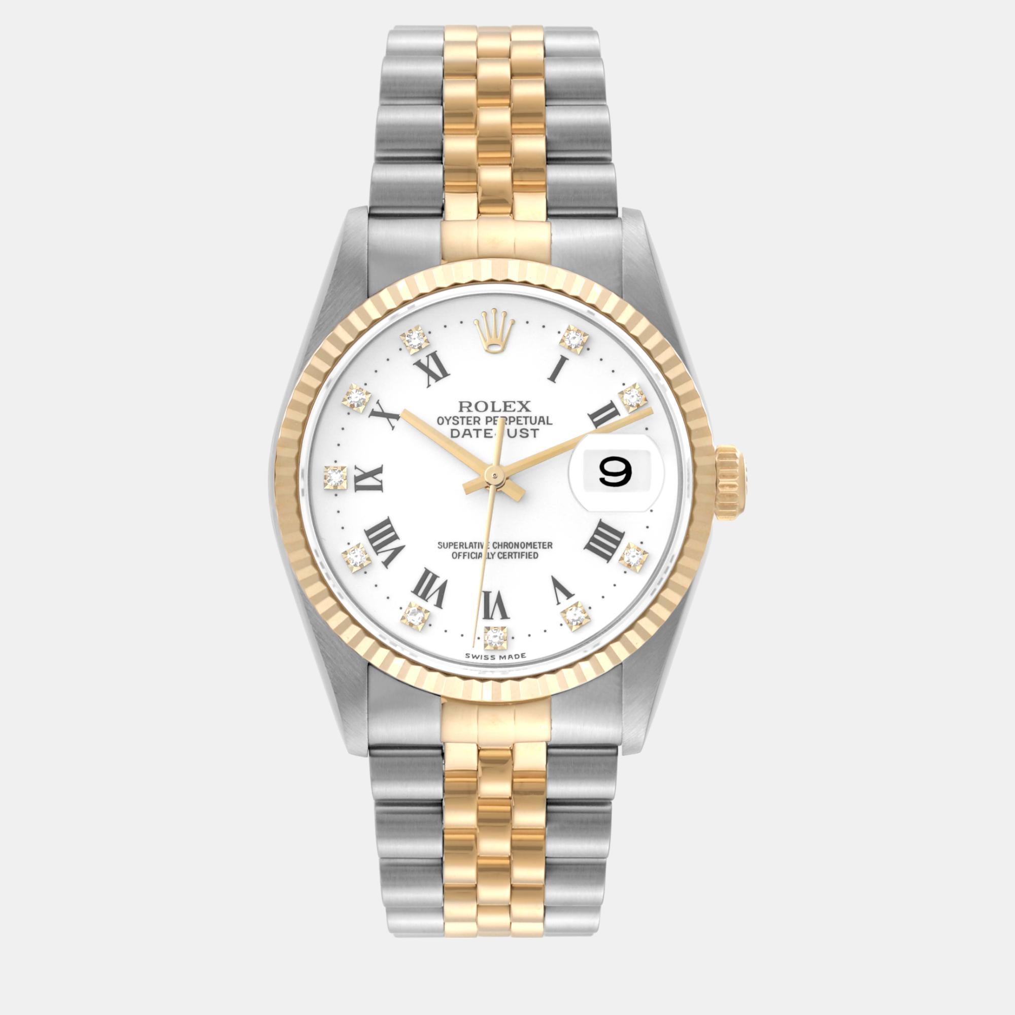 

Rolex Datejust Steel Yellow Gold White Diamond Dial Men's Watch 36 mm