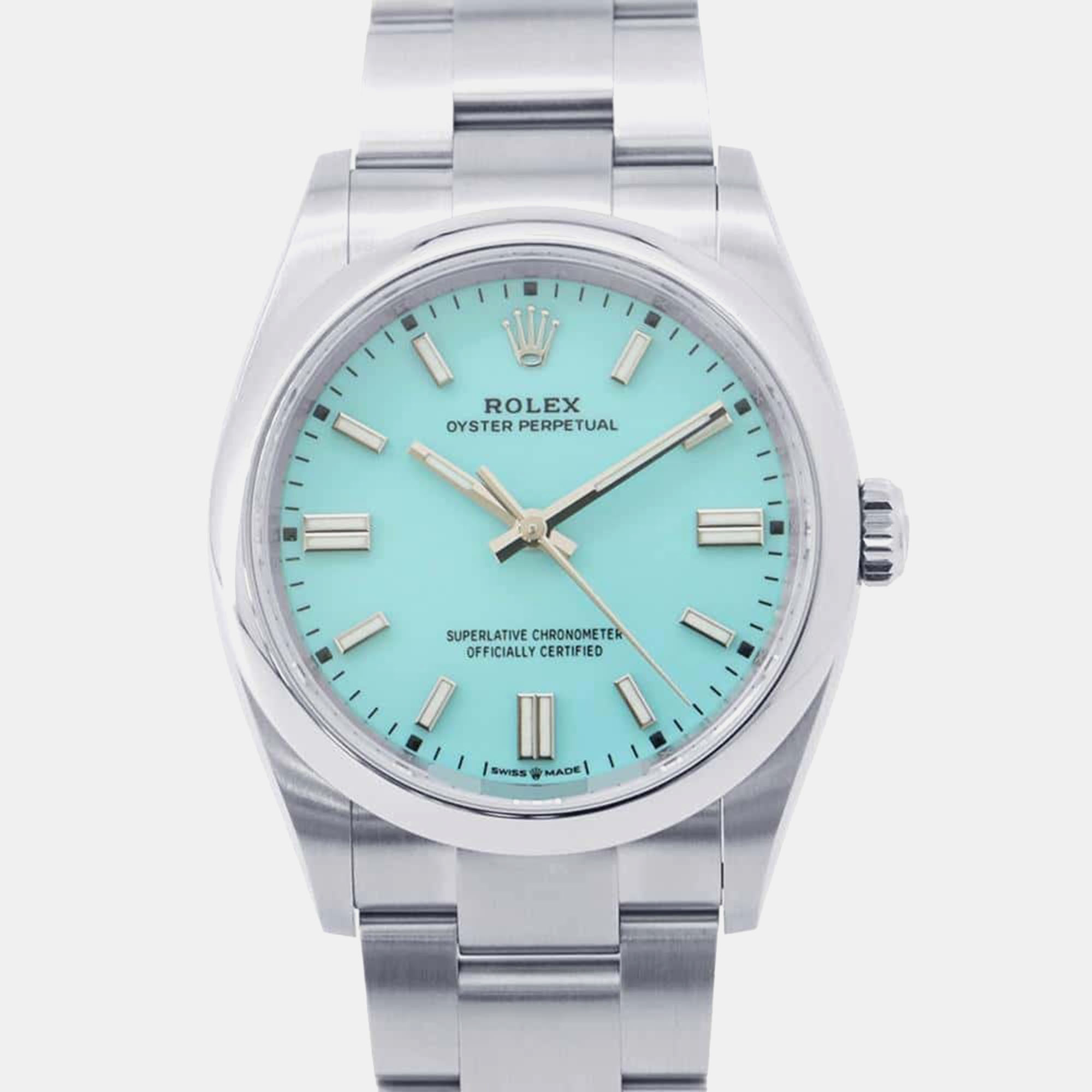 

Rolex Turquoise Stainless Steel Oyster Perpetual 126000 Automatic Men's Wristwatch 36 mm, Blue