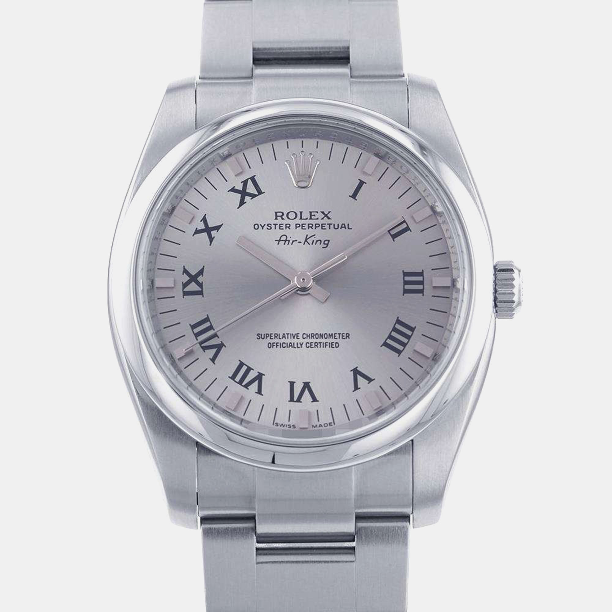 

Rolex Silver Stainless Steel Air-King 114200 Automatic Men's Wristwatch 34 mm