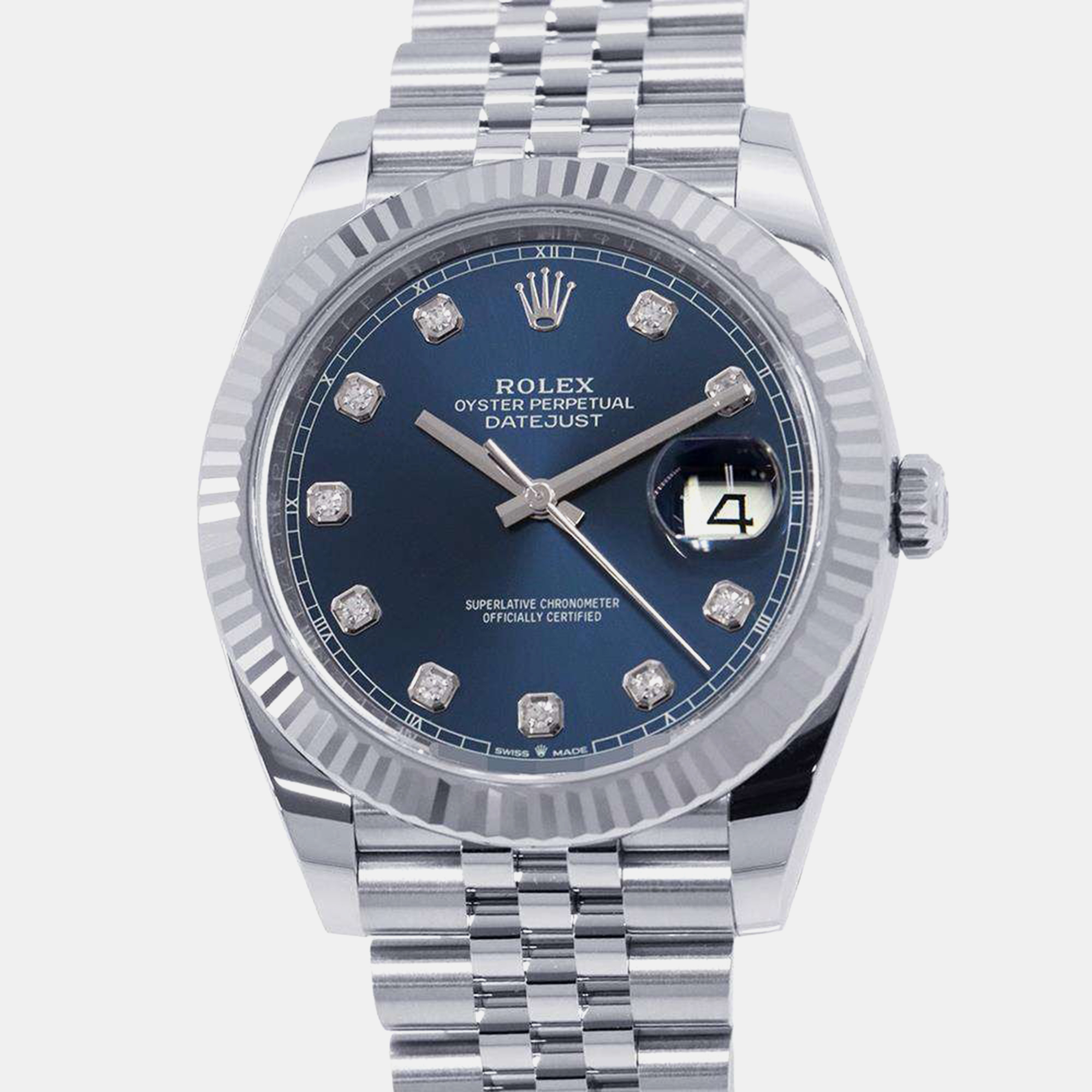 

Rolex Blue Diamond 18k White Gold Stainless Steel Datejust 126334 Automatic Men's Wristwatch 41 mm