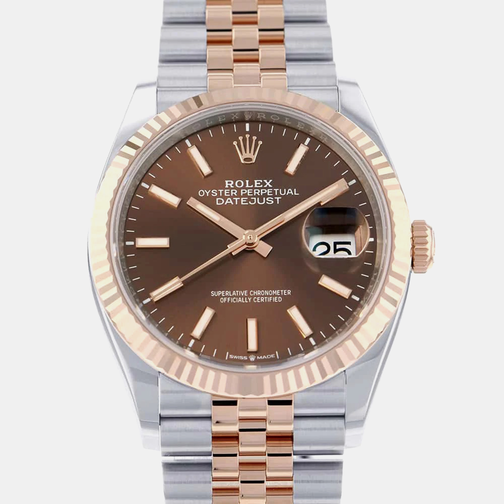 

Rolex Brown 18k Rose Gold Stainless Steel Datejust Automatic Men's Wristwatch 36 mm