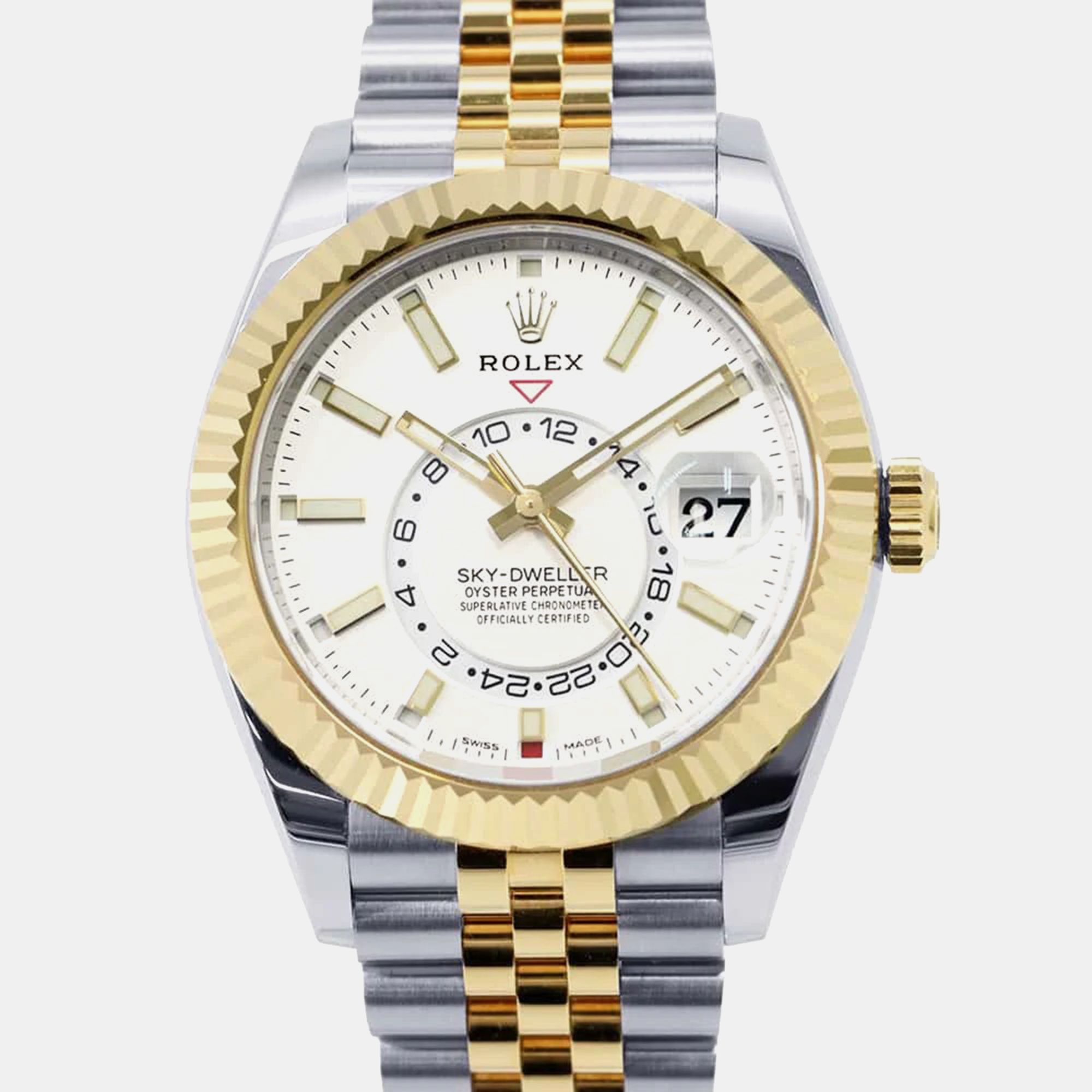 

Rolex White 18k Yellow Gold Stainless Steel Sky-Dweller Automatic Men's Wristwatch 42 mm