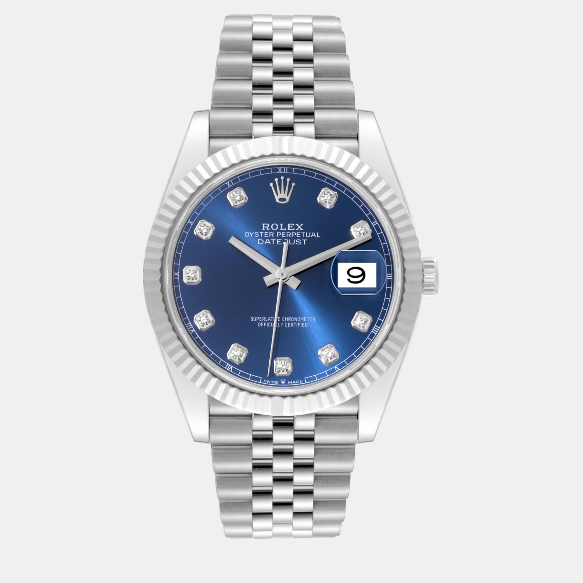 

Rolex Datejust 41 Steel White Gold Blue Diamond Dial Men's Watch 126334