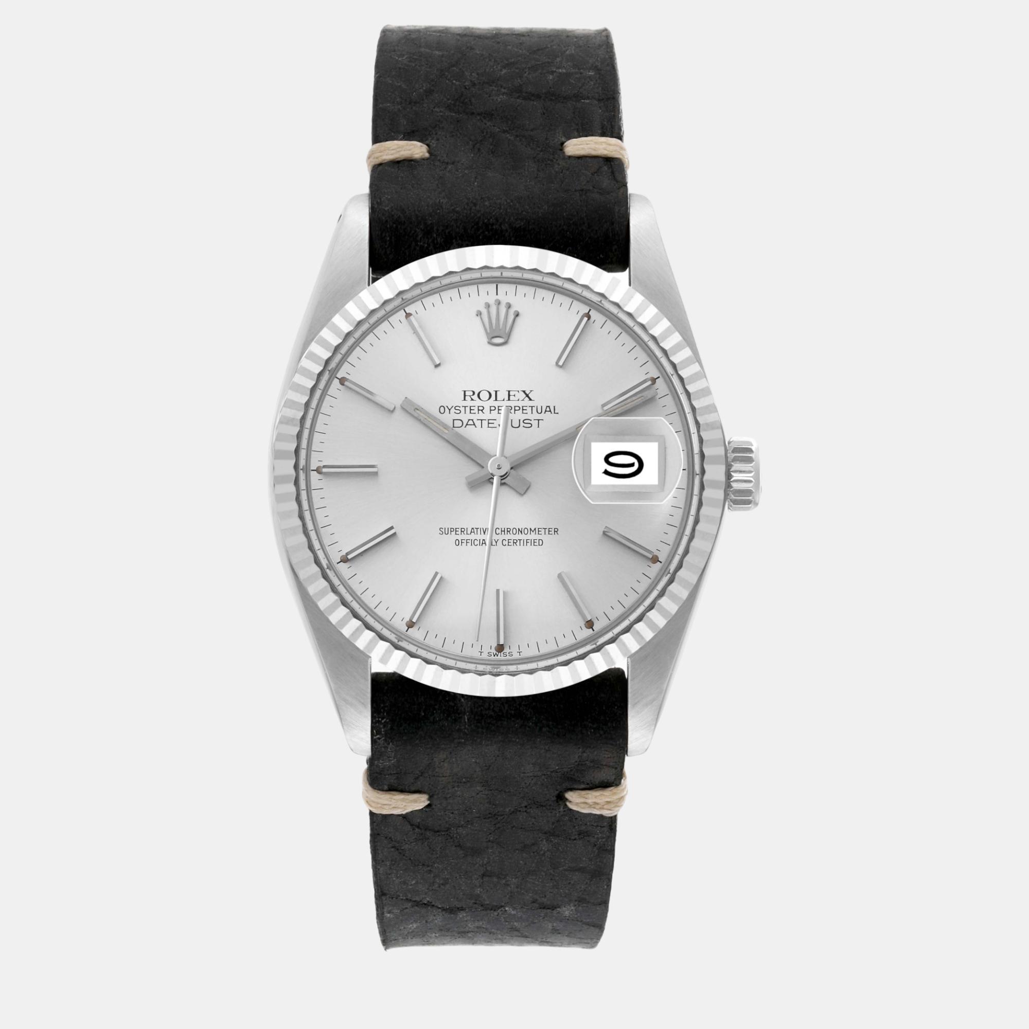 

Rolex Datejust Steel White Gold Silver Dial Vintage Men's Watch 16014