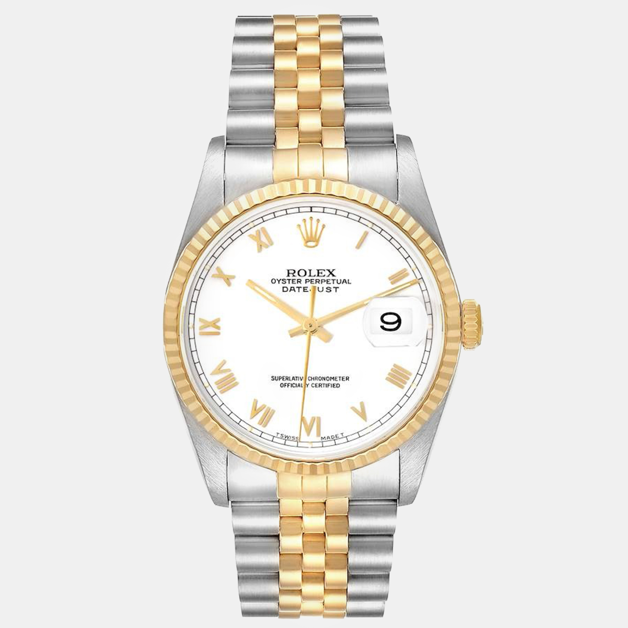 

Rolex Datejust White Dial Steel Yellow Gold Men's Watch 16233 36 mm
