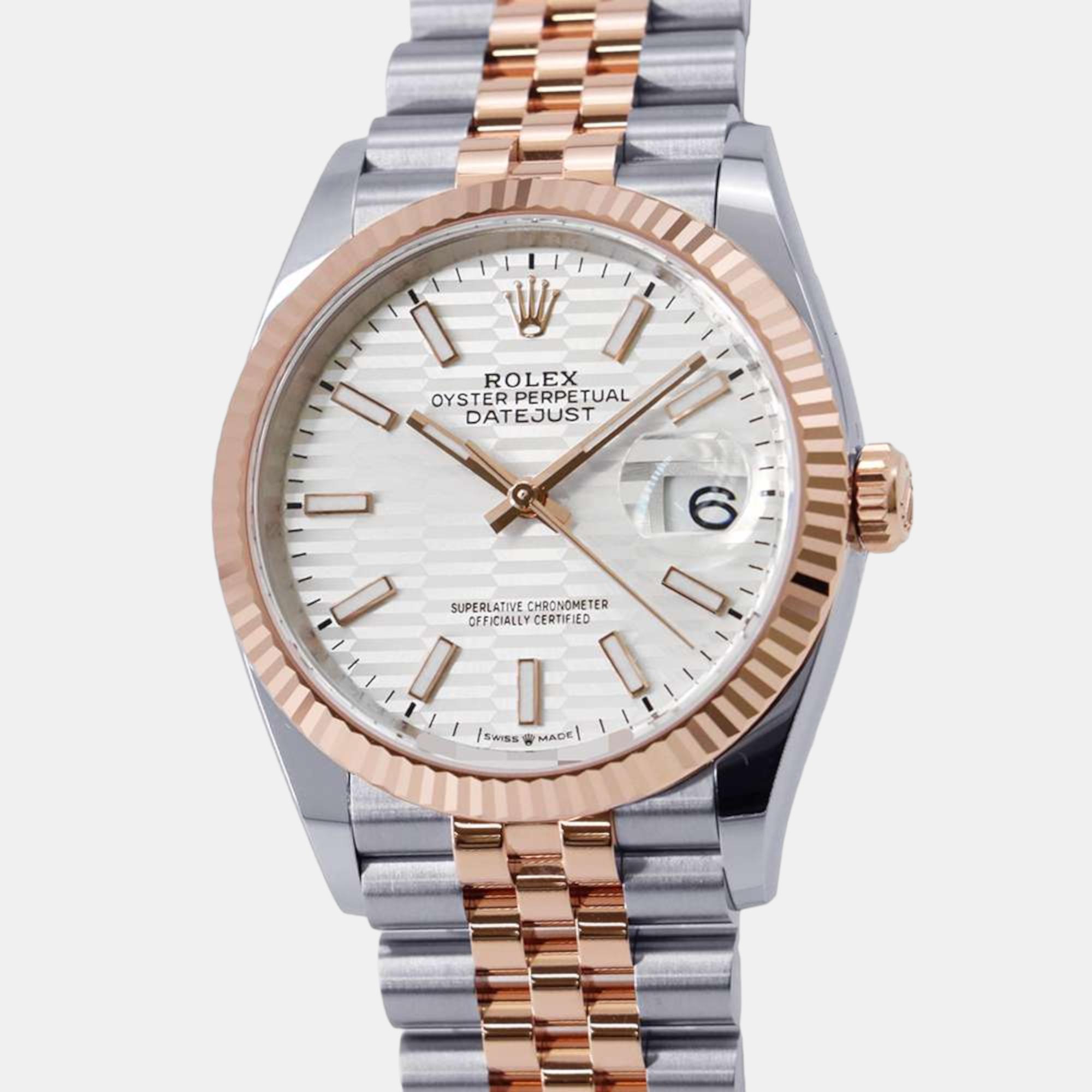 Pre-owned Rolex Silver 18k Rose Gold Stainless Steel Datejust Automatic Men's Wristwatch 36 Mm