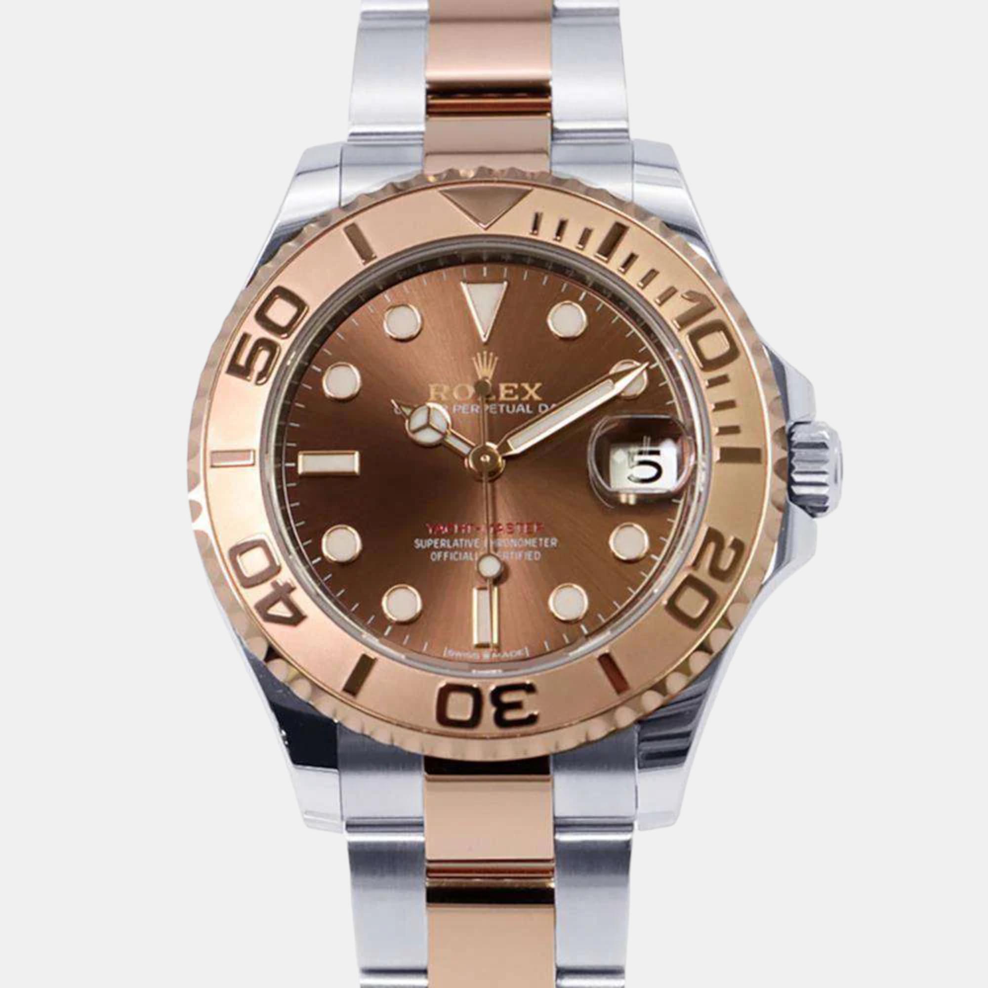 

Rolex Brown 18k Rose Gold Stainless Steel Yacht-Master Automatic Men's Wristwatch 37 mm