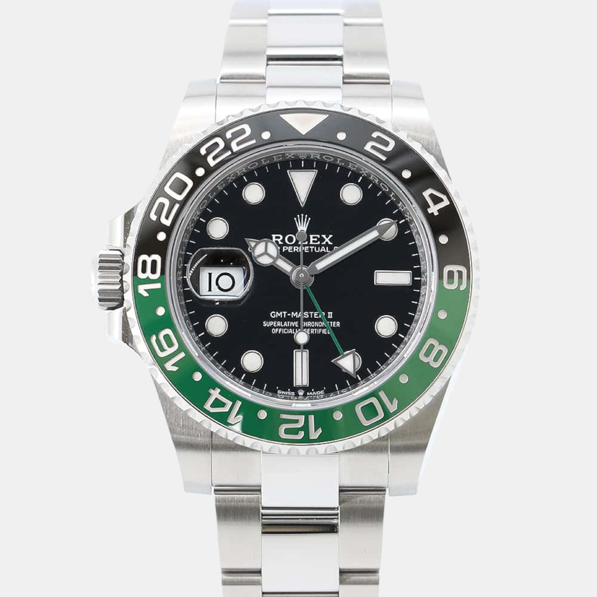 Pre-owned Rolex Black Stainless Steel Gmt-master Ii Automatic Men's Wristwatch 40 Mm