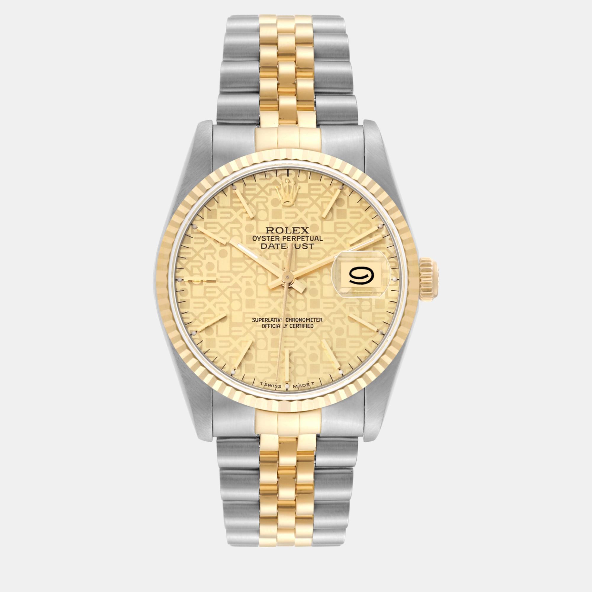 

Rolex Datejust Steel Yellow Gold Champagne Anniversary Dial Mens Watch 16233