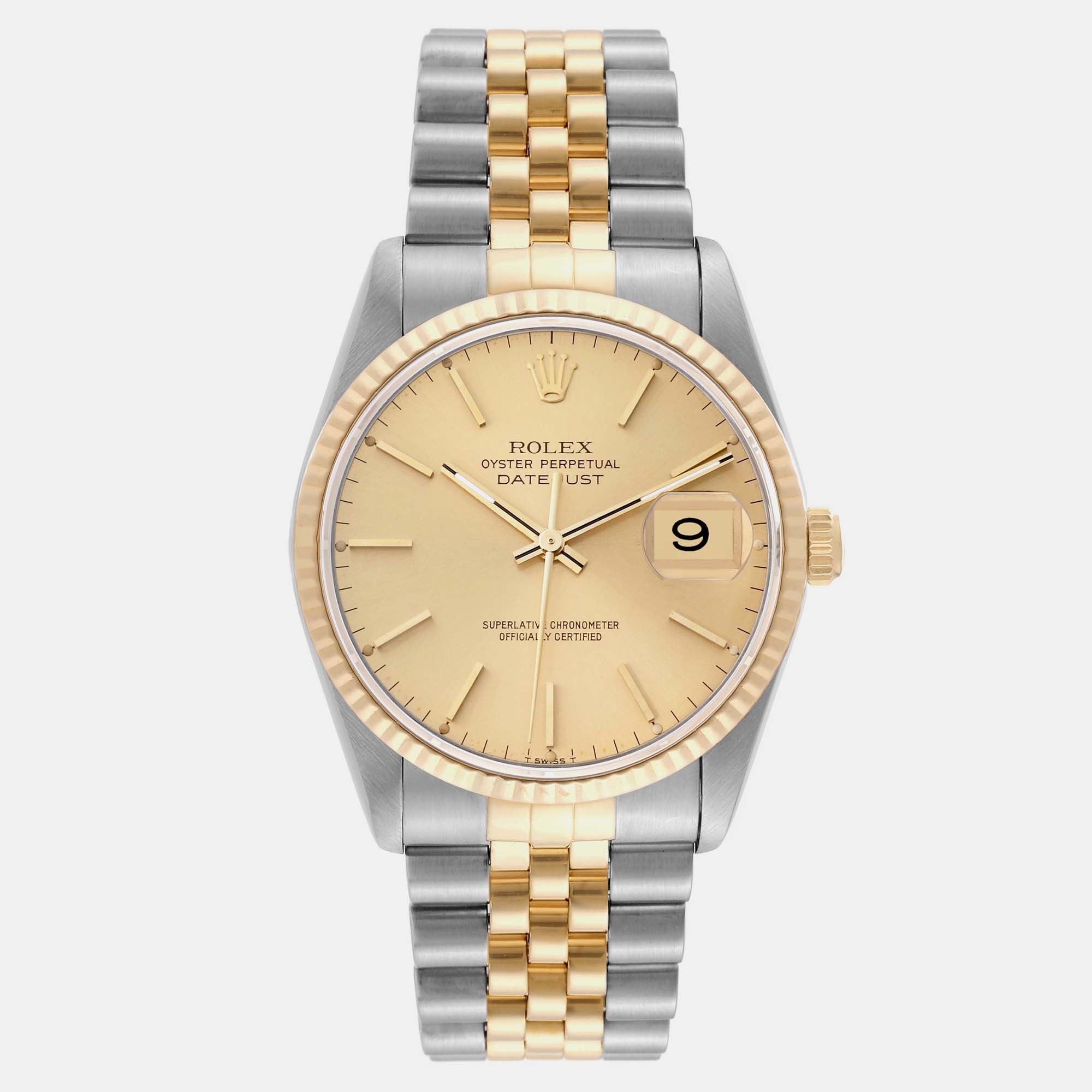 

Rolex Datejust Steel Yellow Gold Champagne Dial Men's Watch 36 mm