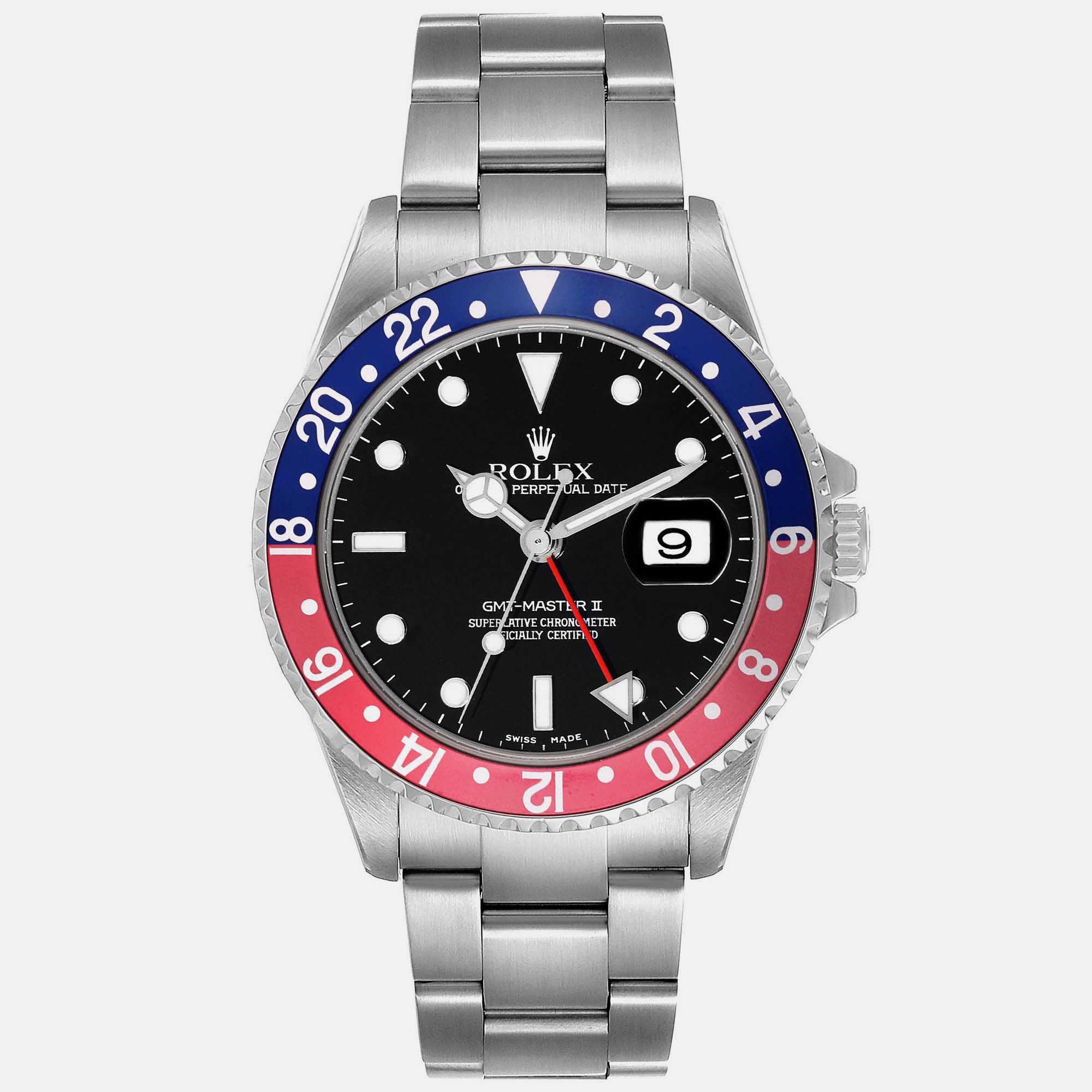 

Rolex GMT Master II Blue Red Pepsi Bezel Steel Watch 40 mm, Black