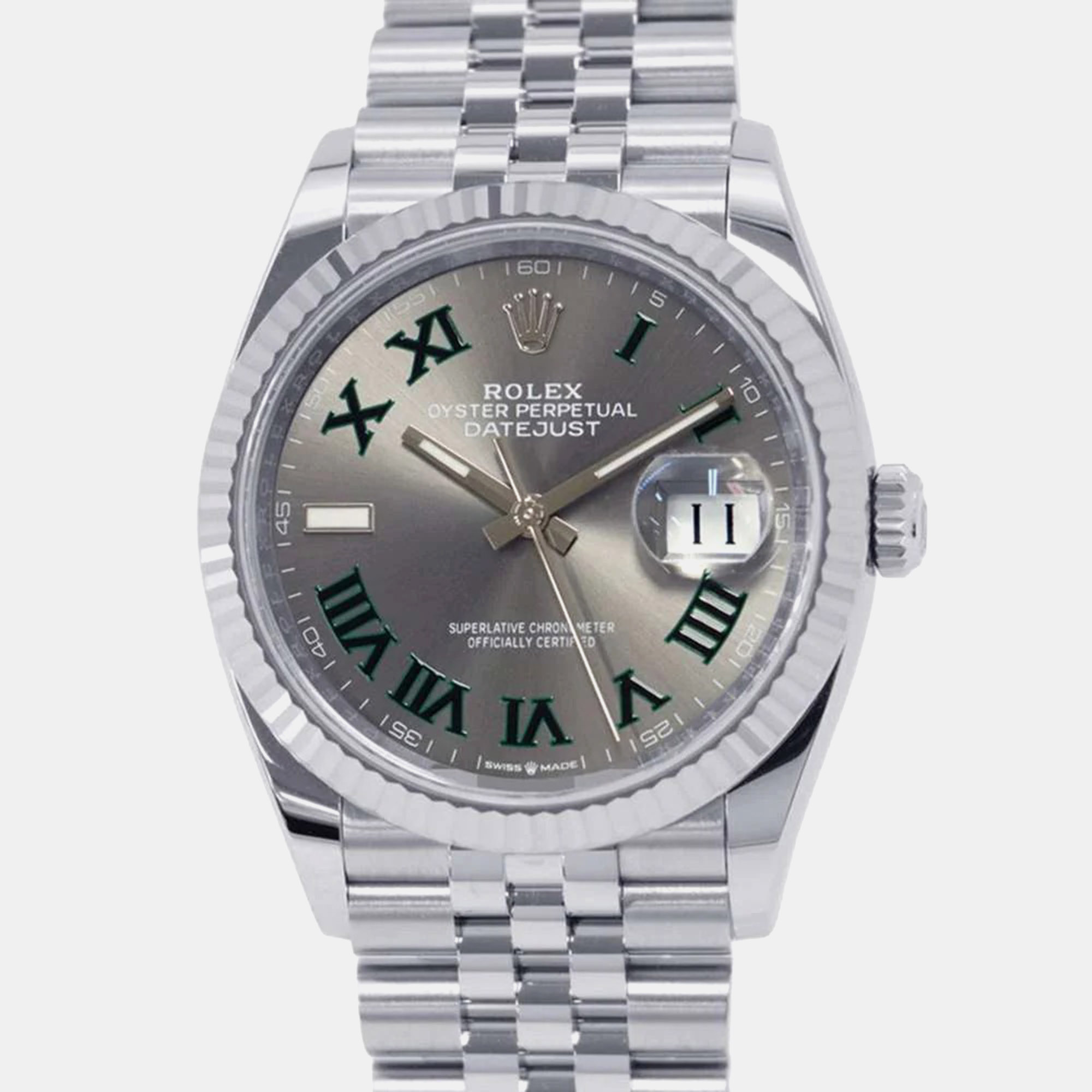 

Rolex Grey 18k White Gold Stainless Steel Datejust Automatic Men's Wristwatch 36 mm