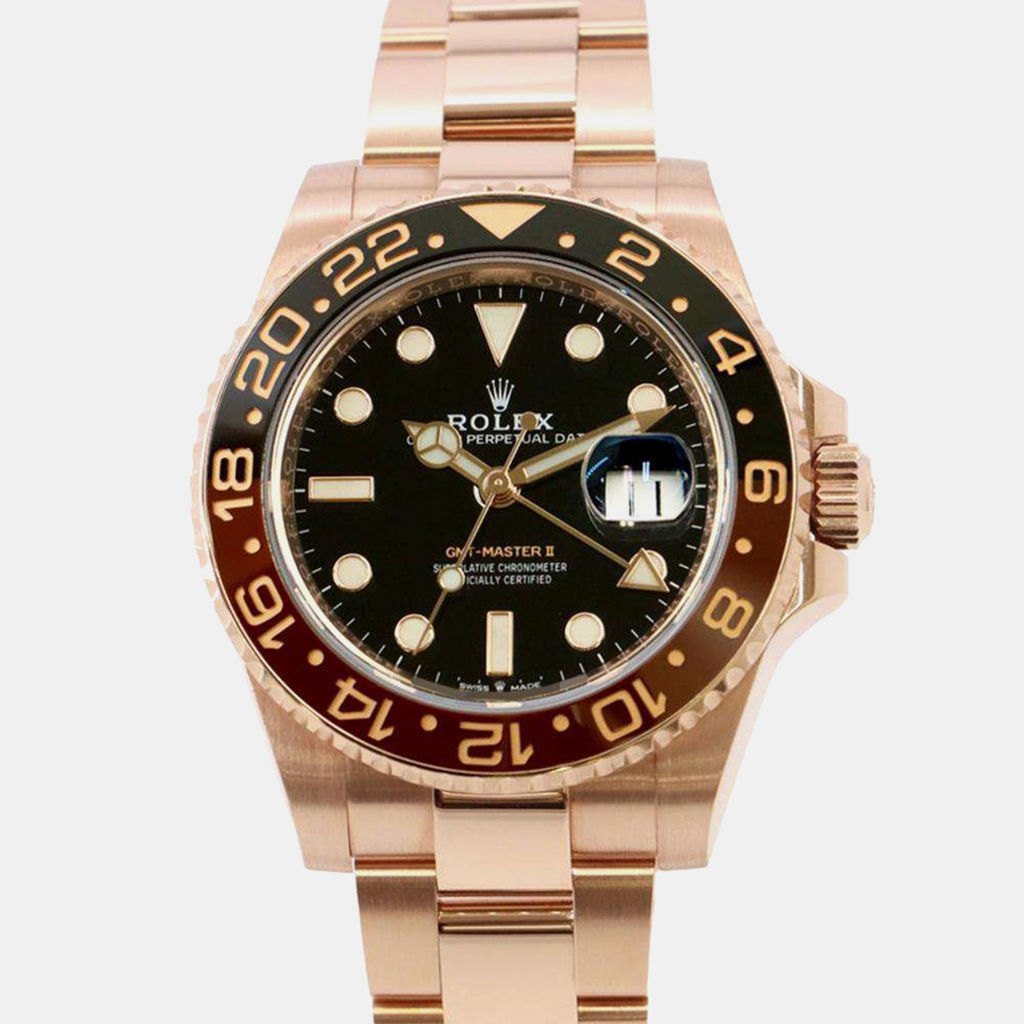 Pre-owned Rolex Black 18k Rose Gold Gmt-master Ii 126715chnr Automatic Men's Wristwatch 40 Mm