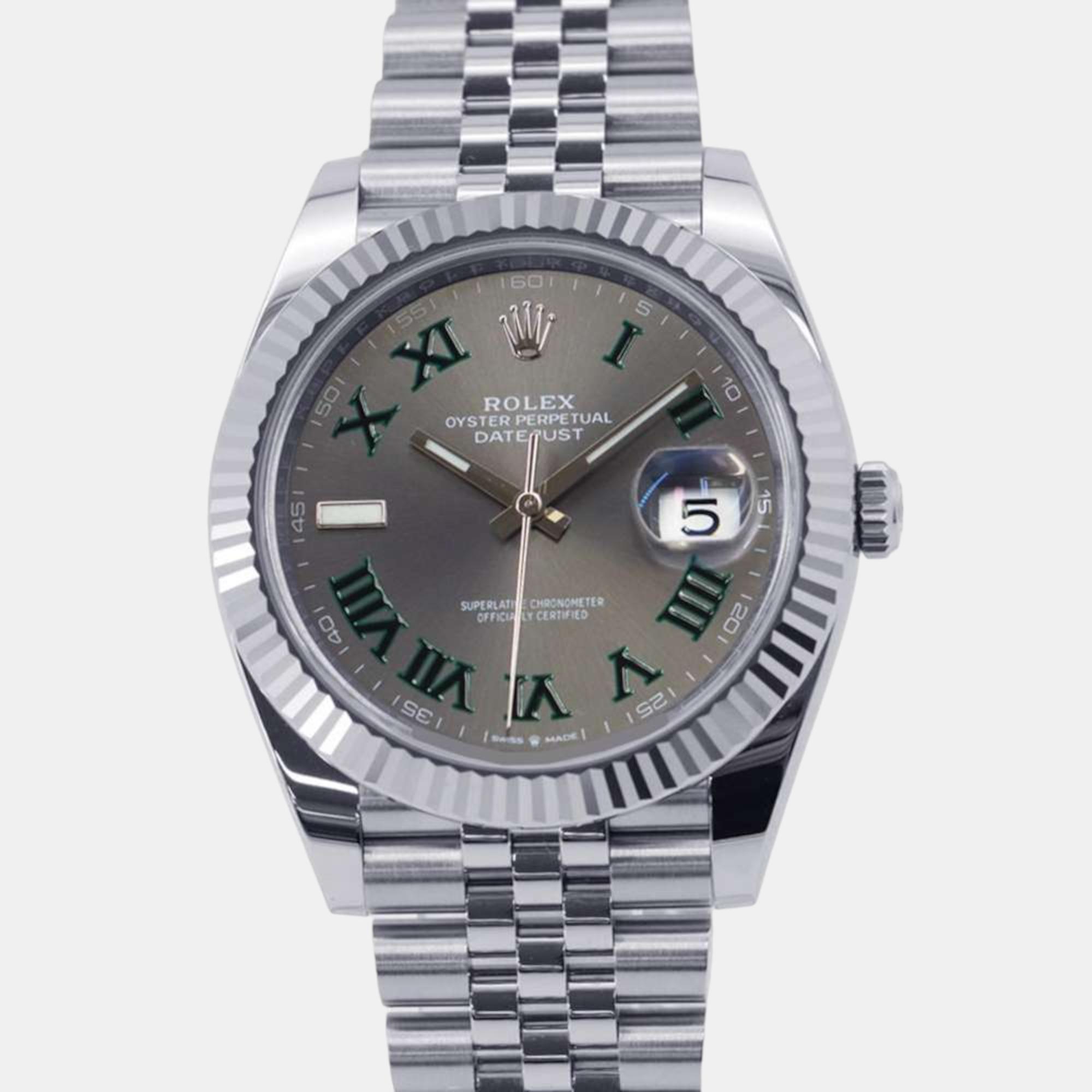 

Rolex Grey 18k White Gold Stainless Steel Datejust 126334 Automatic Men's Wristwatch 41 mm