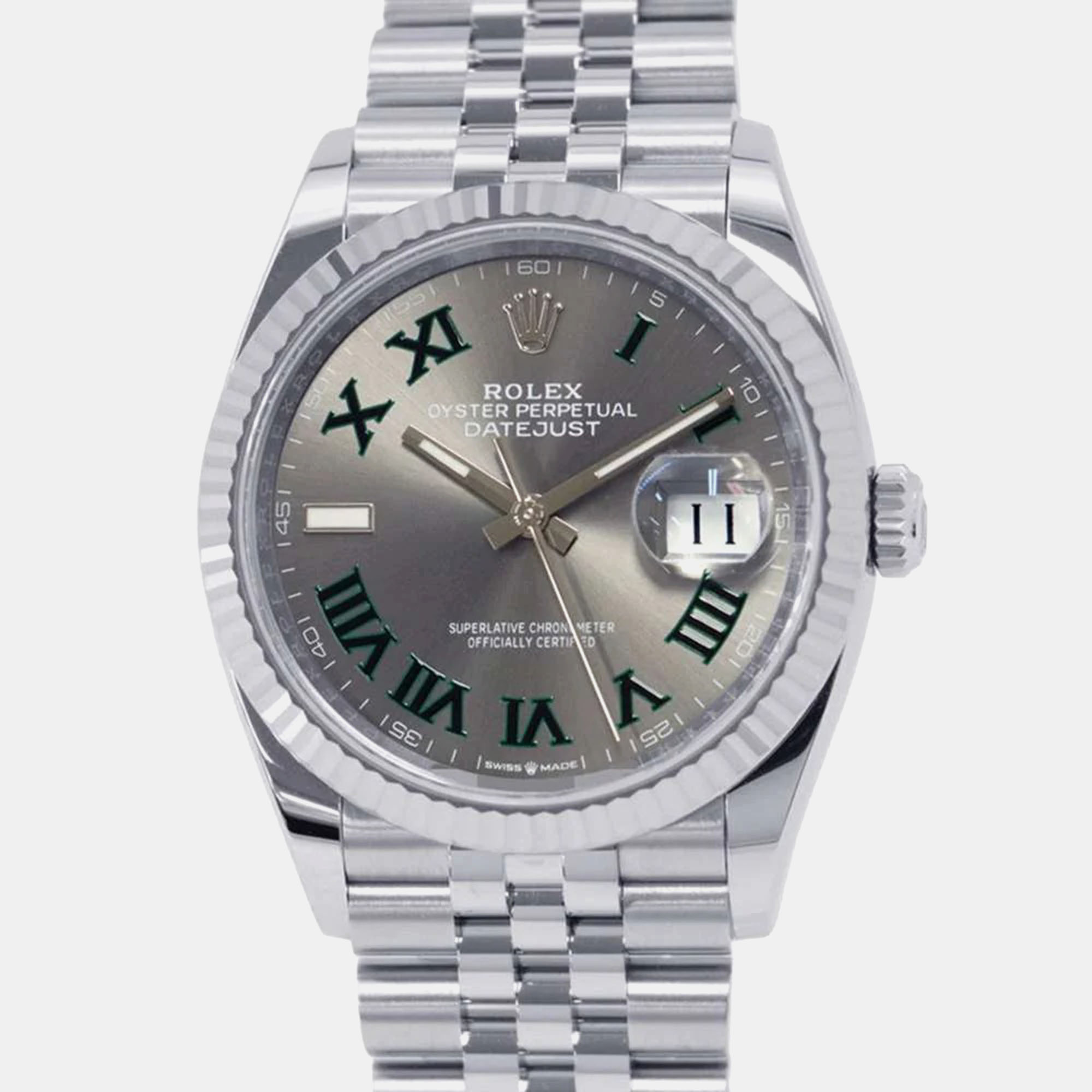 

Rolex Grey 18k White Gold Stainless Steel Datejust 126234 Automatic Men's Wristwatch 36 mm