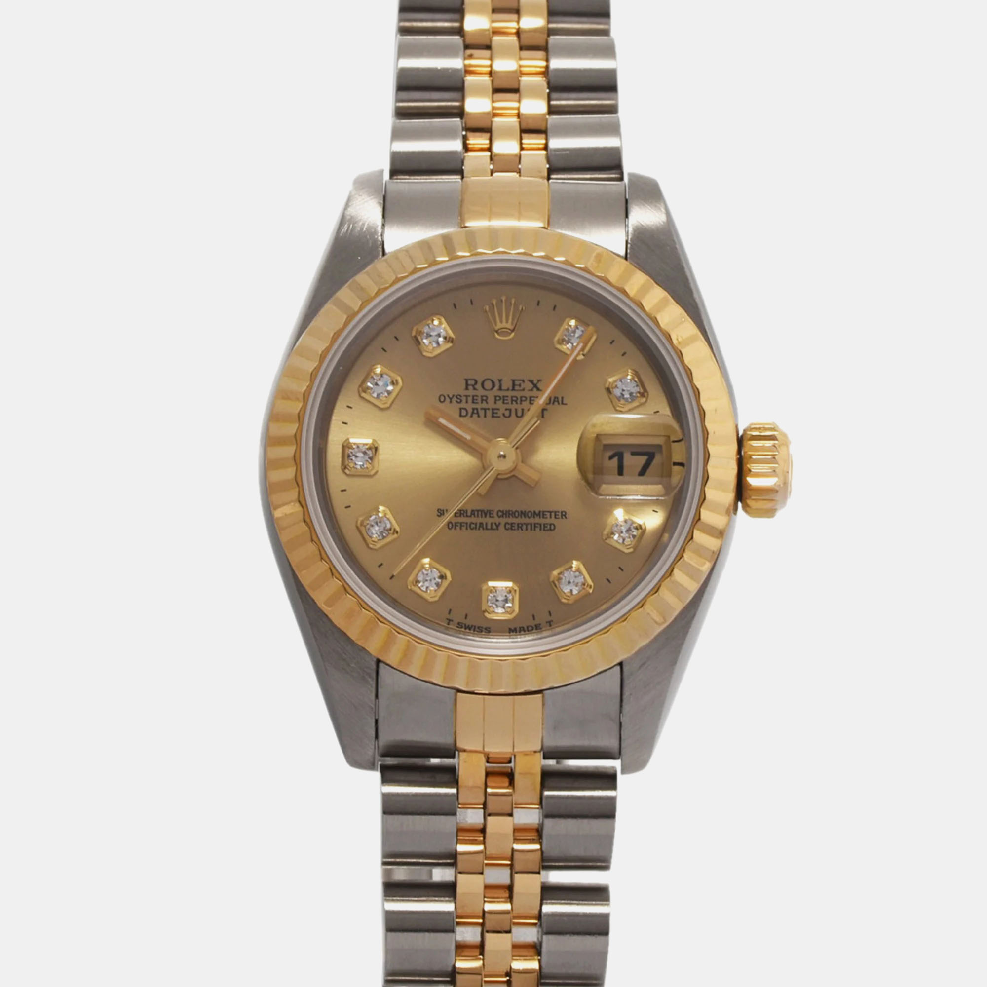 

Rolex Champagne Diamond 18k Yellow Gold Stainless Steel Datejust 69173 Automatic Women's Wristwatch 26 mm