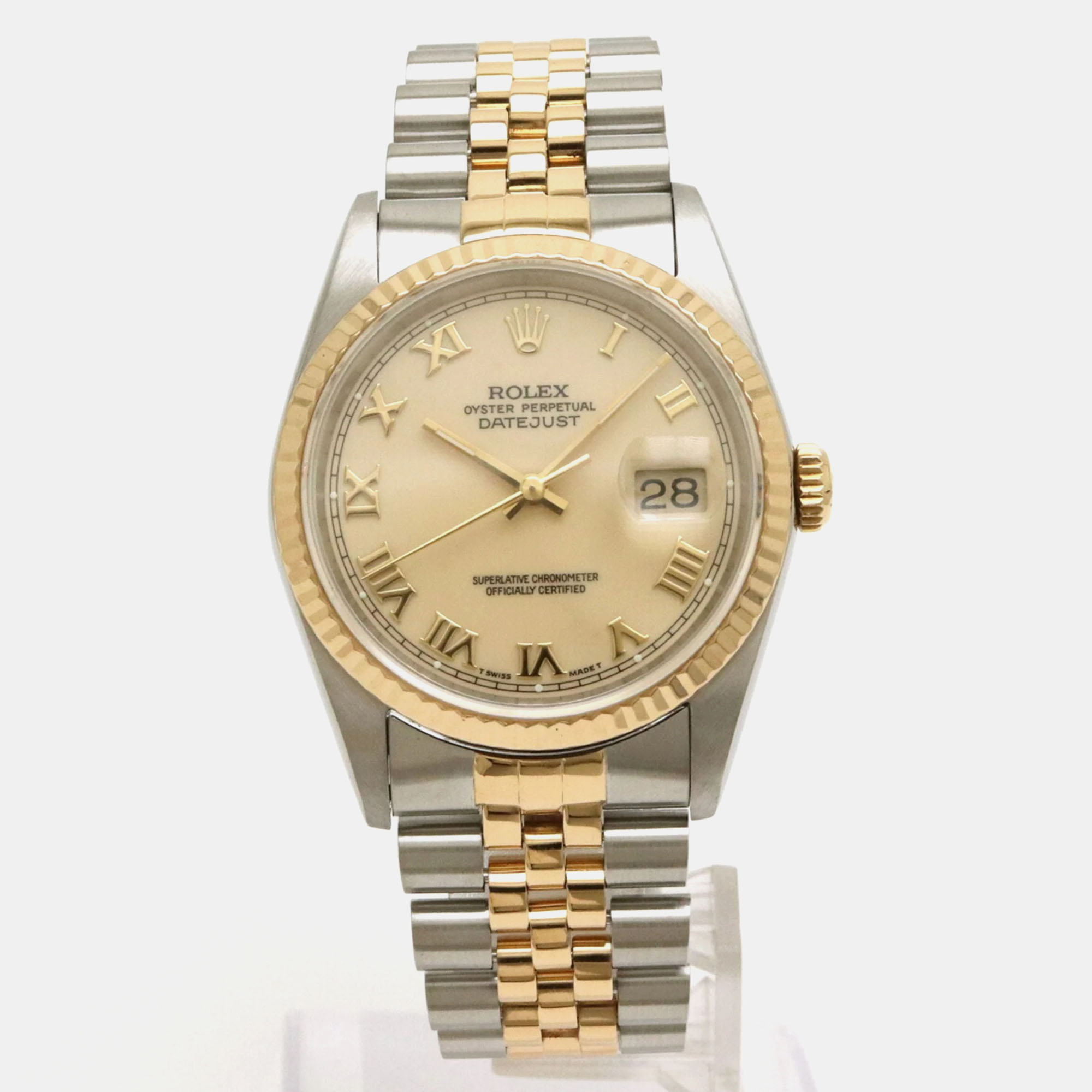 

Rolex Ivory 18k Yellow Gold Stainless Steel Datejust 16233 Automatic Men's Wristwatch 36 mm, White