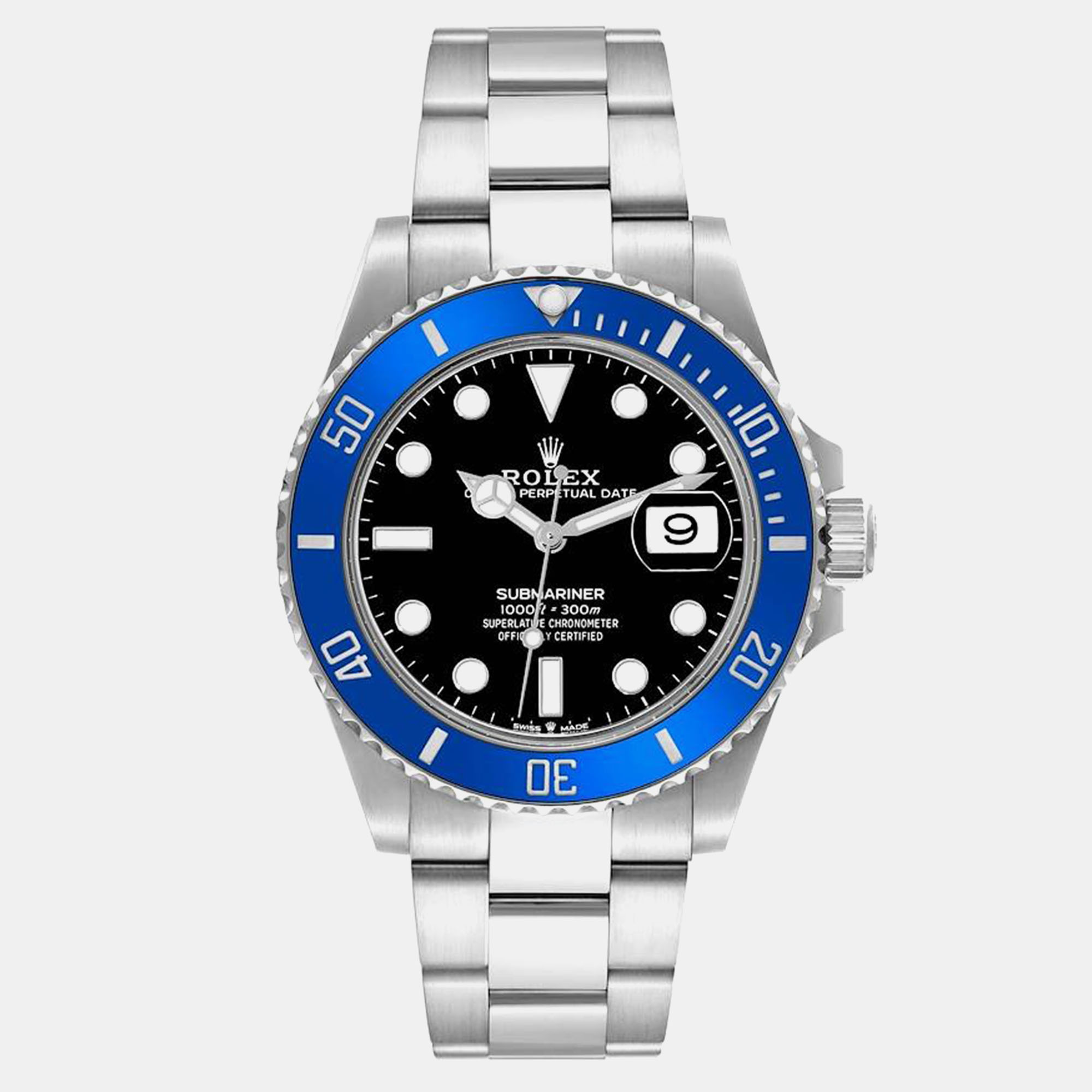 

Rolex Submariner Cookie Monster Blue Ceramic Bezel White Gold Mens Watch 126619, Black