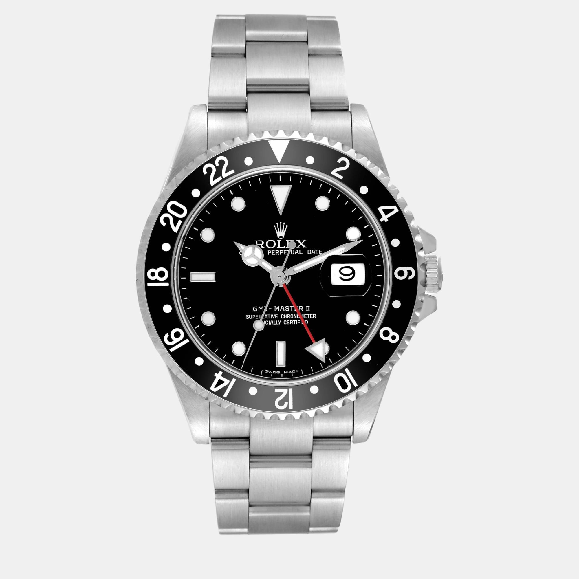 

Rolex GMT Master II Black Bezel Dial Steel Mens Watch 16710