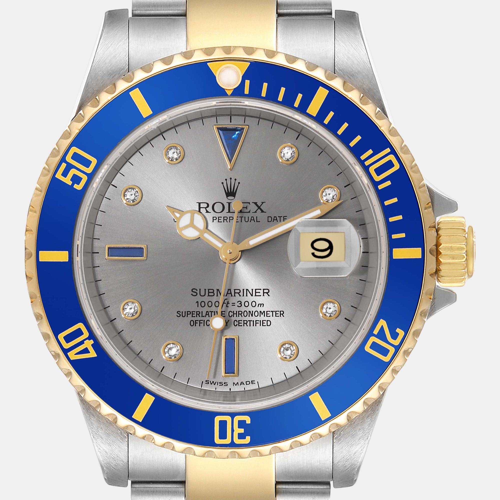 

Rolex Submariner Steel Yellow Gold Diamond Serti Dial Men's Watch 16613, Blue