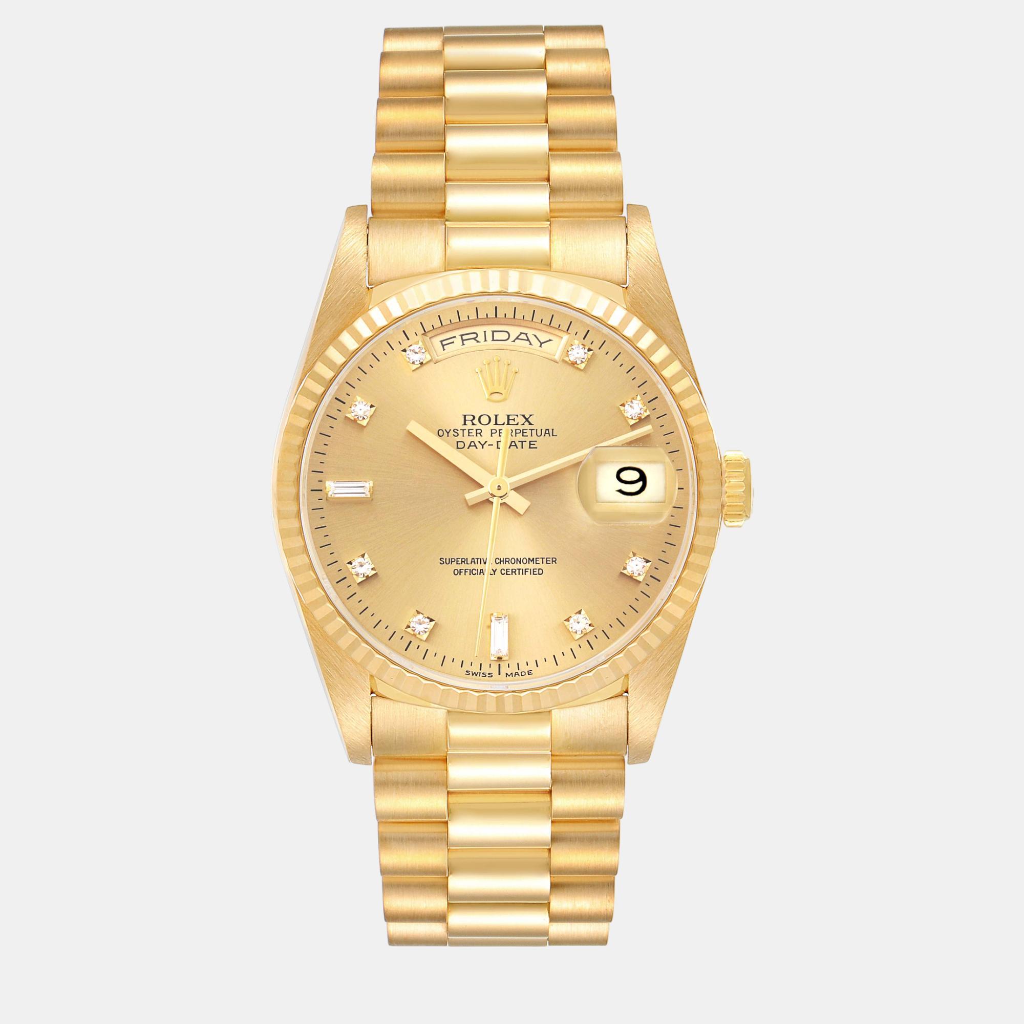 

Rolex President Day Date Yellow Gold Diamond Dial Men's Watch 18238