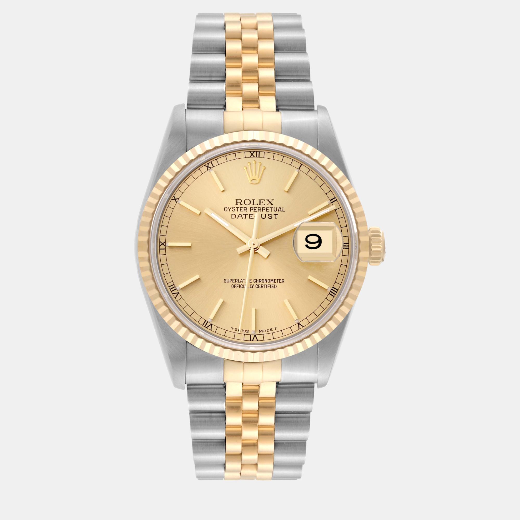 

Rolex Datejust 36 Steel Yellow Gold Champagne Dial Men's Watch 16233