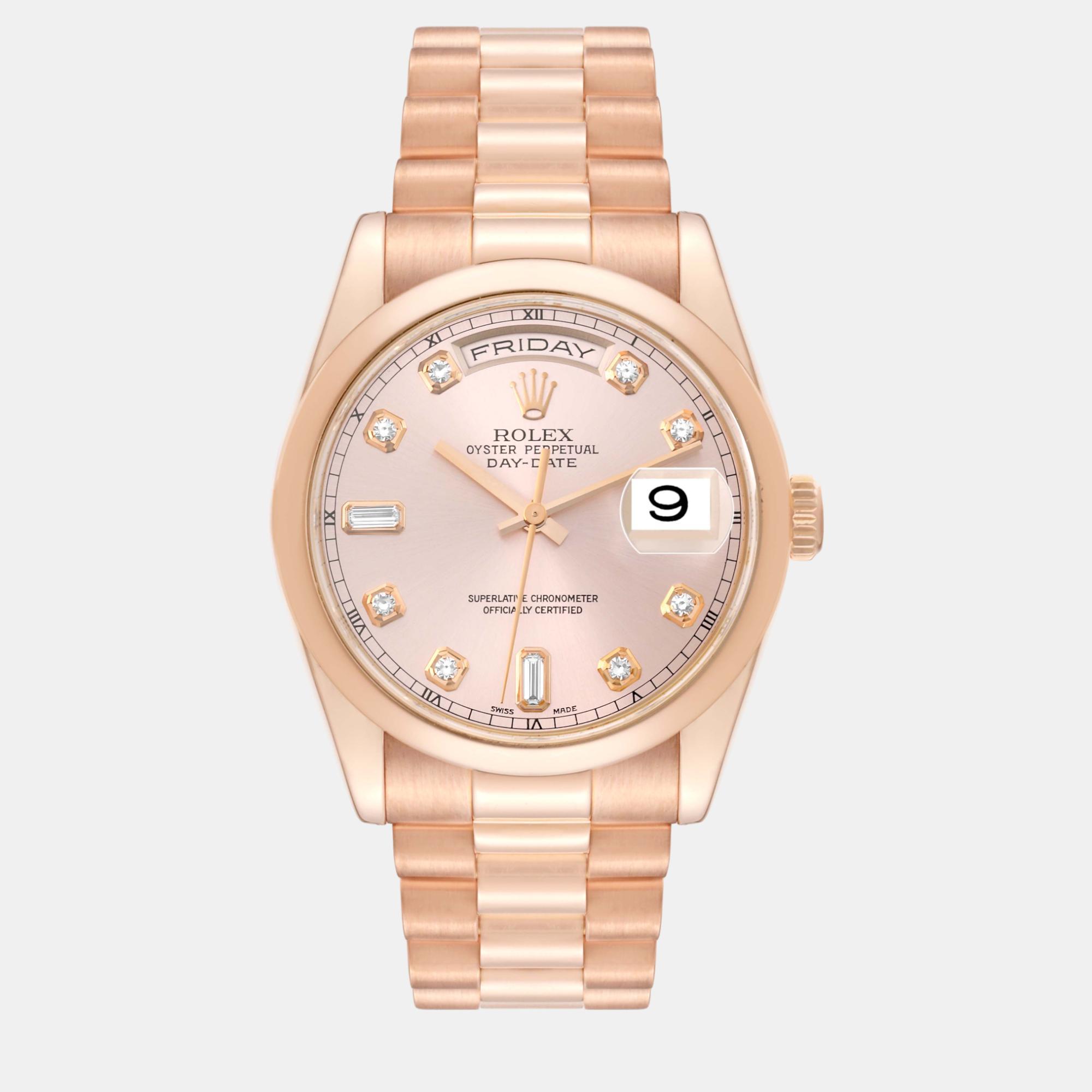 

Rolex President Day Date 36 Rose Gold Diamond Dial Men's Watch 118205, Pink