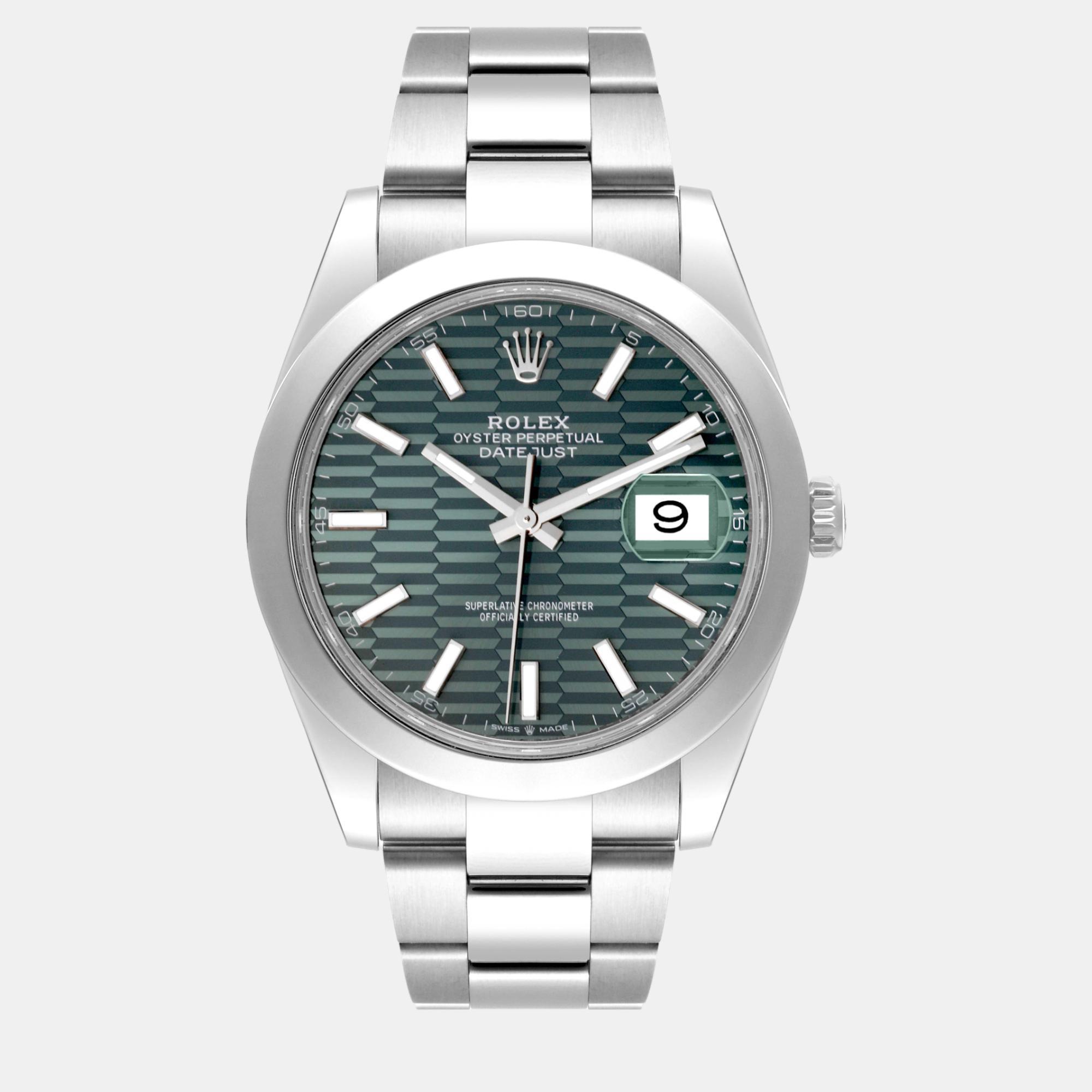 

Rolex Datejust 41 Slate Fluted Dial Steel Men's Watch 126300, Green