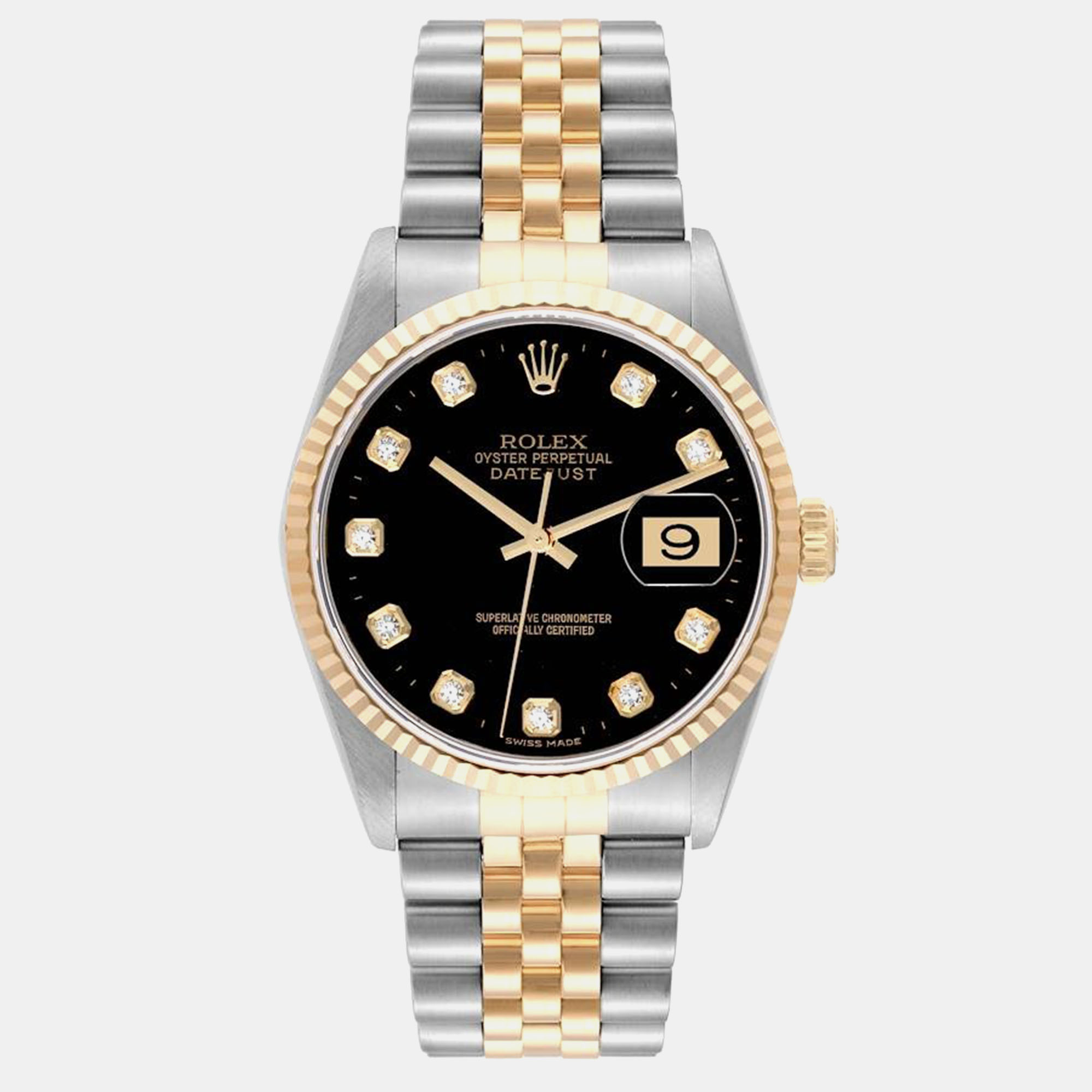 

Rolex Datejust Stainless Steel Yellow Gold Men's Watch 16233 36 mm, Black