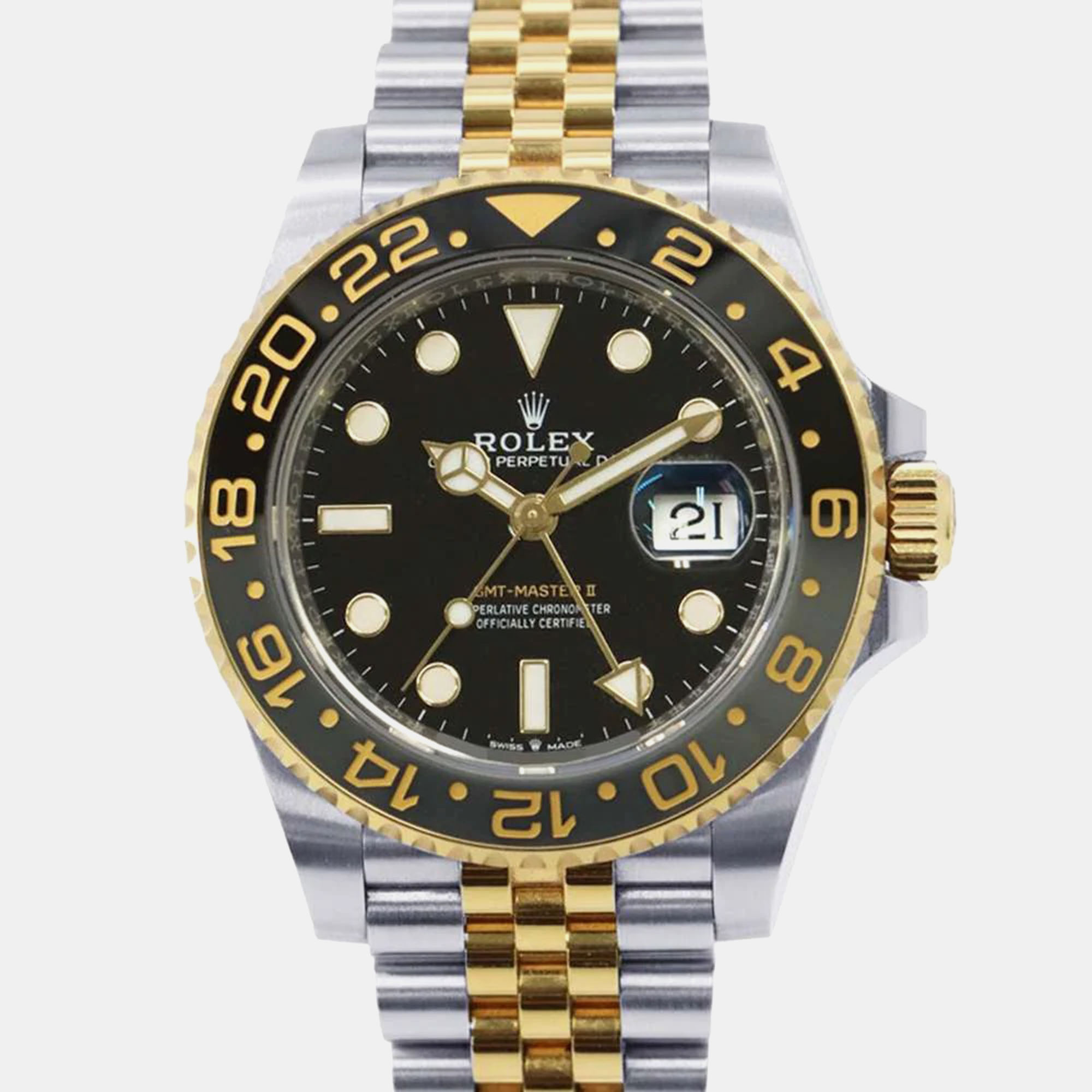 

Rolex Black 18k Yellow Gold Stainless Steel GMT-Master Automatic Men's Wristwatch 40 mm