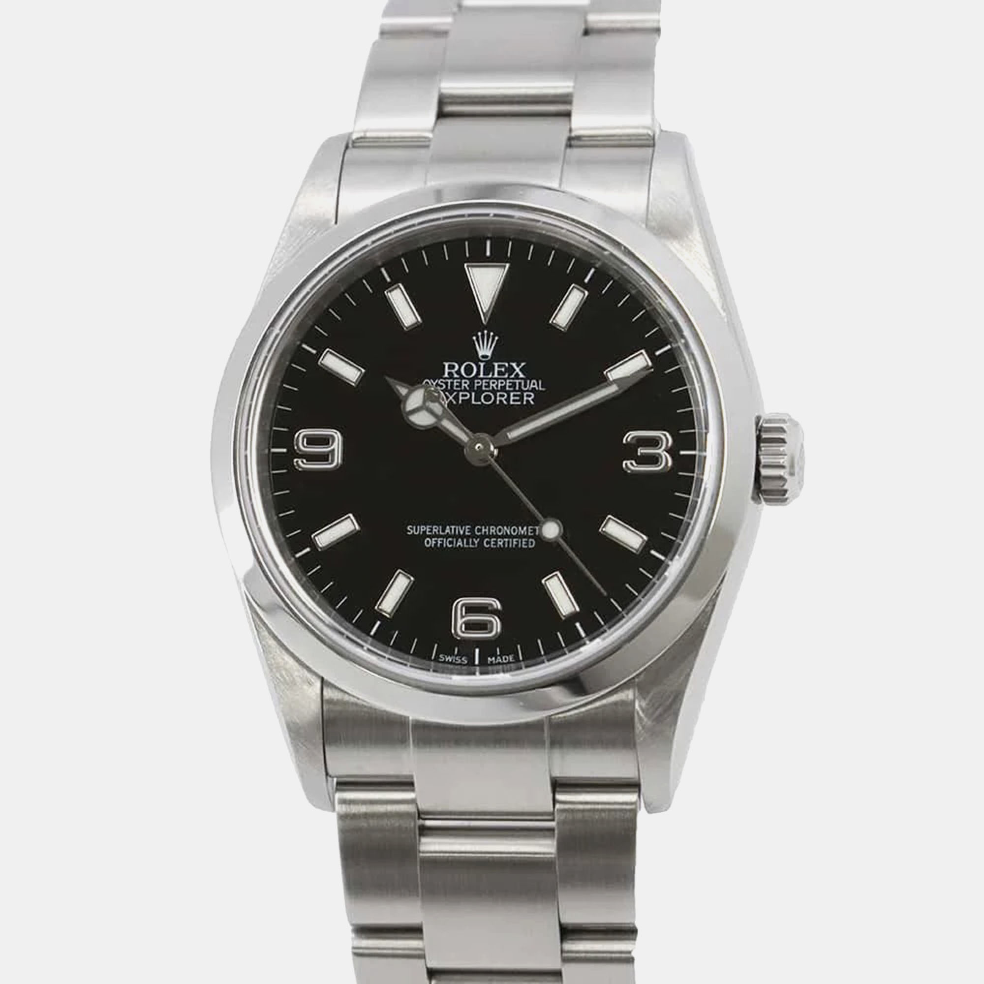 Pre-owned Rolex Black Stainless Steel Explorer Automatic Men's Wristwatch 36 Mm