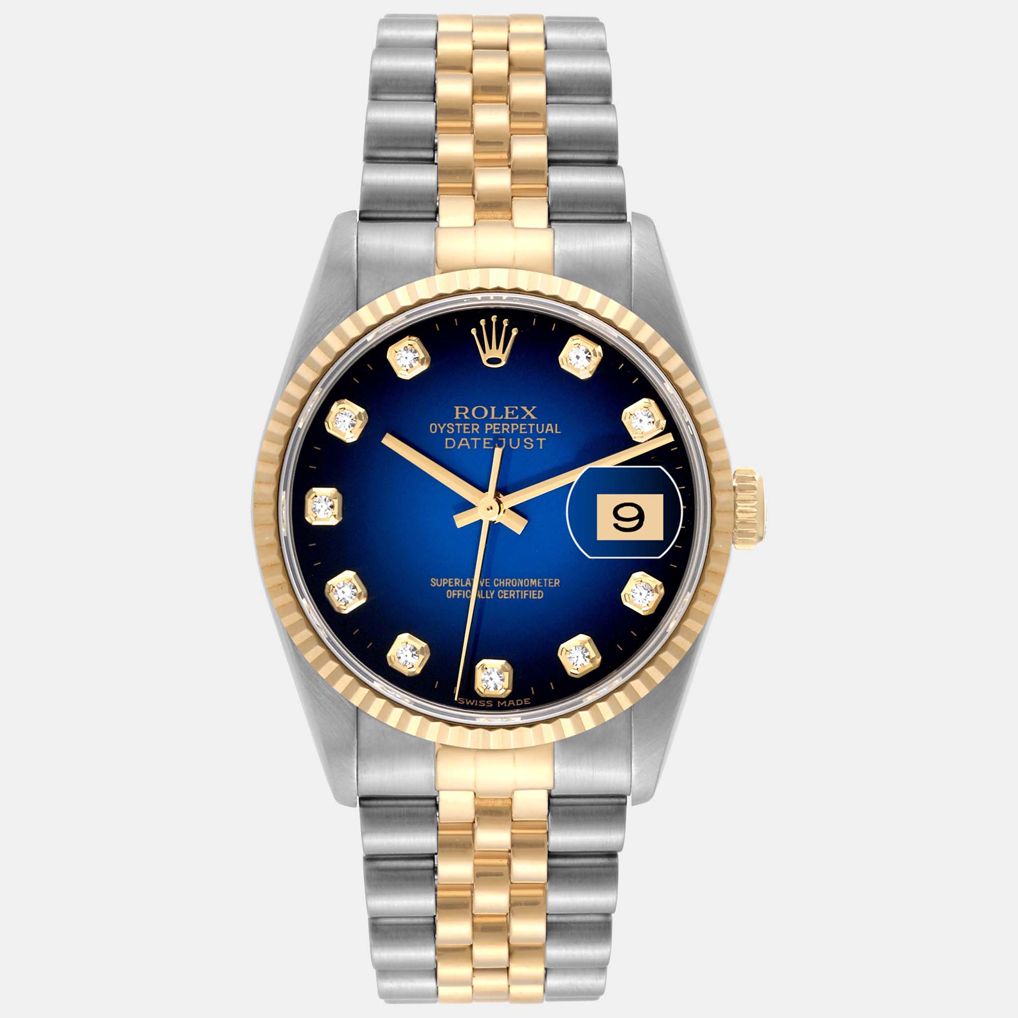

Rolex Datejust Blue Vignette Diamond Dial Steel Yellow Gold Watch 36.0 mm