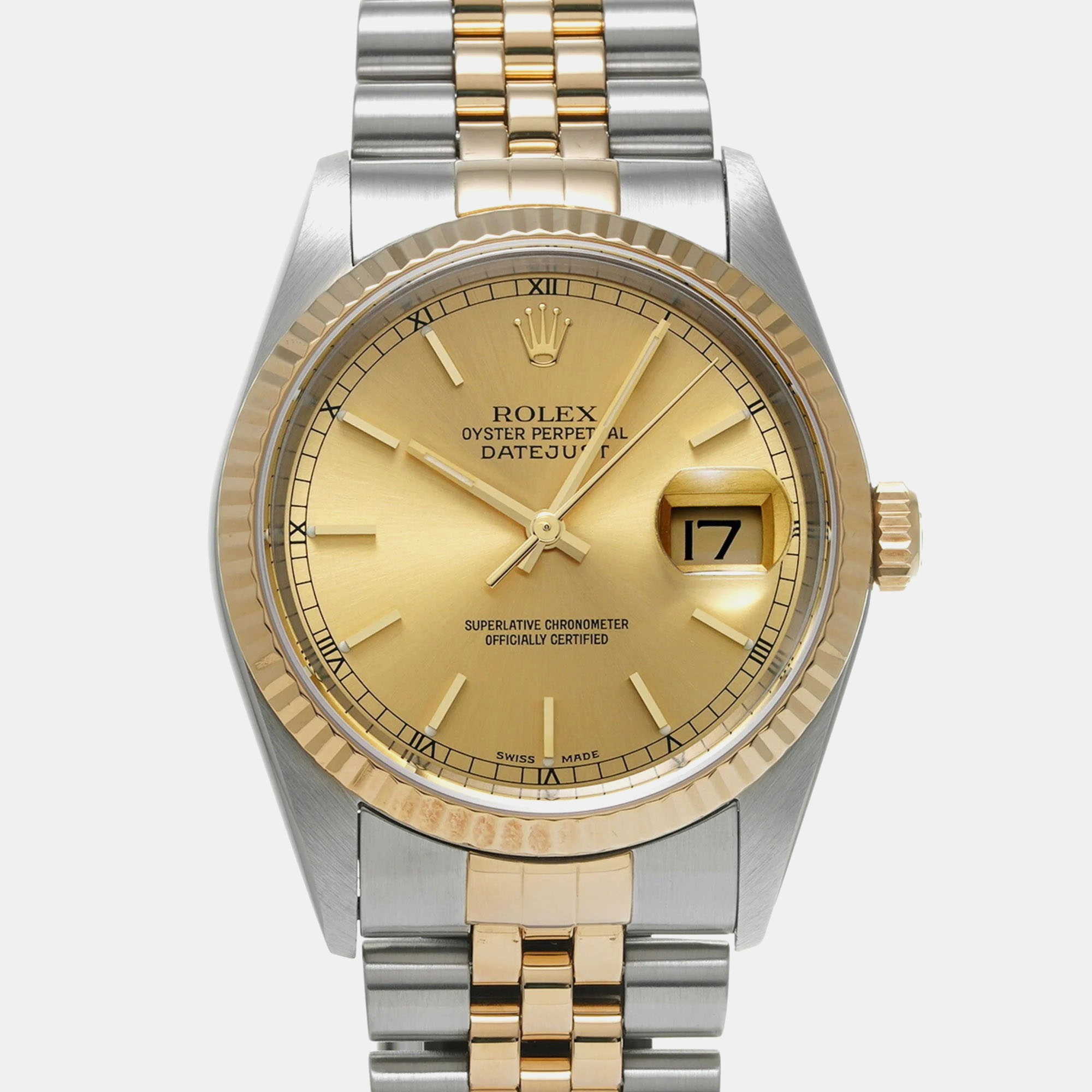 

Rolex Champagne 18k Yellow Gold Stainless Steel Datejust 16233 Automatic Men's Wristwatch 36 mm