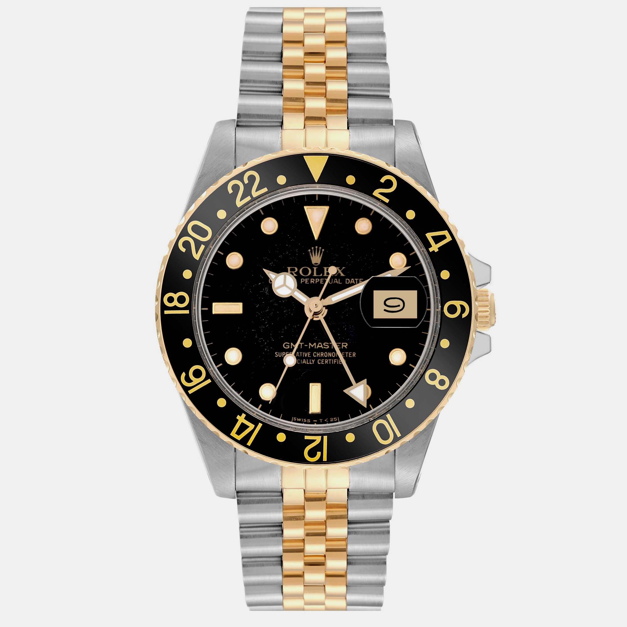 

Rolex GMT Master Steel Yellow Gold Black Dial Vintage Men's Watch 16753 40 mm