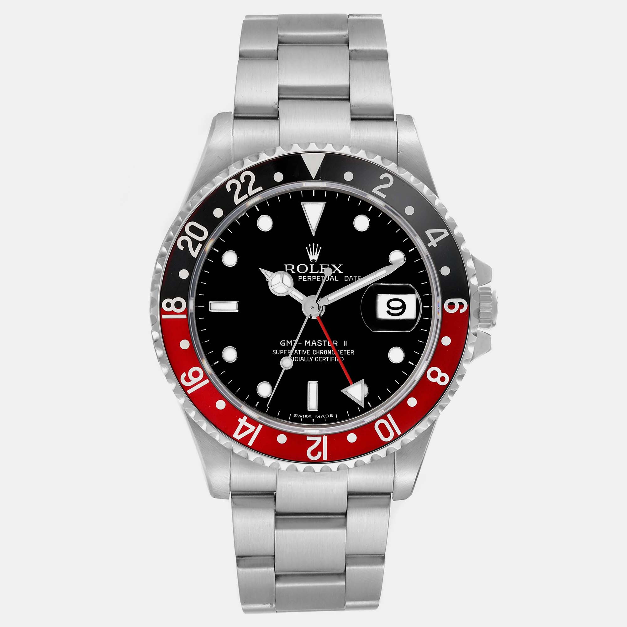 

Rolex GMT Master II Black Red Coke Bezel Error Steel Mens Watch 16710