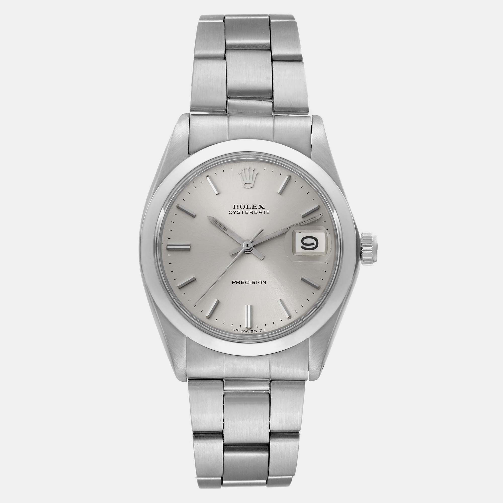 

Rolex OysterDate Precision Silver Dial Vintage Steel Mens Watch 6694