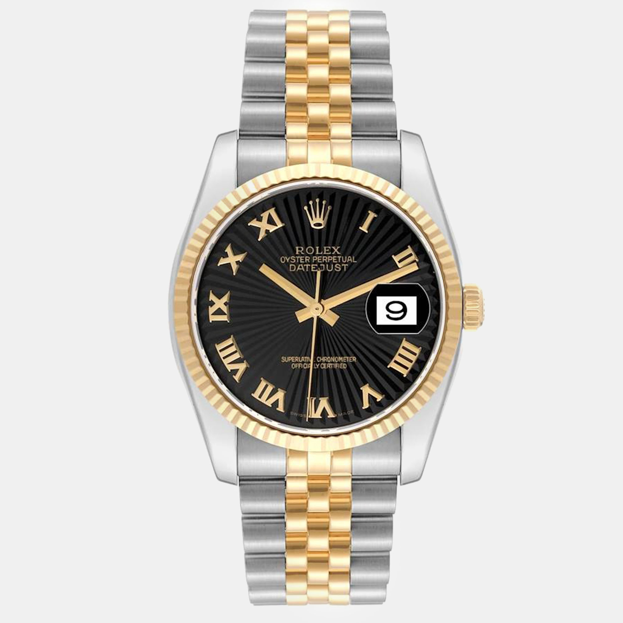 

Rolex Datejust Steel Yellow Gold Black Sunbeam Dial Men's Watch 36.0 mm