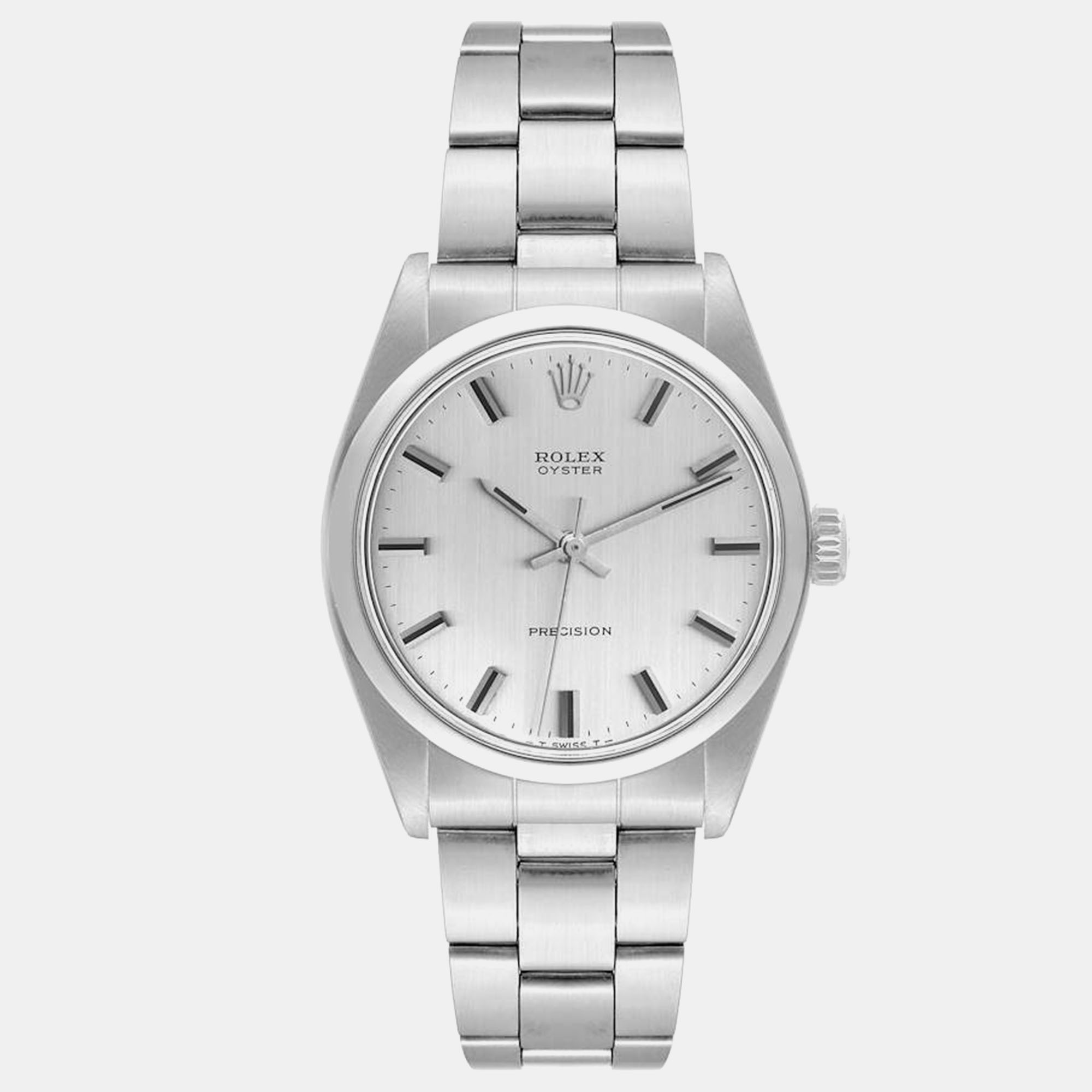 

Rolex Oyster Precision Silver Linen Dial Vintage Steel Men's Watch 34.0 mm