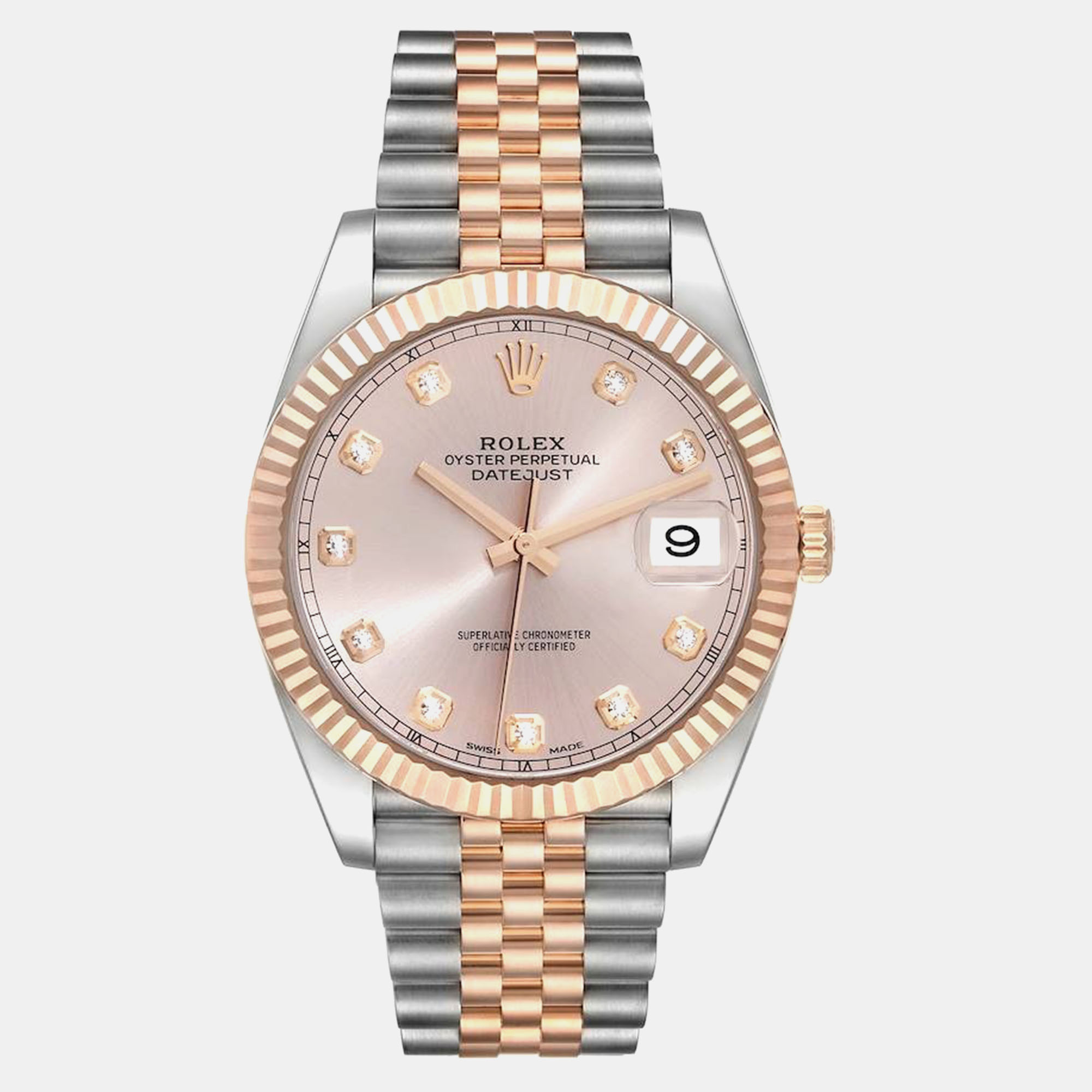 

Rolex Datejust Steel Rose Gold Diamond Dial Men's Watch 41.0 mm, Beige