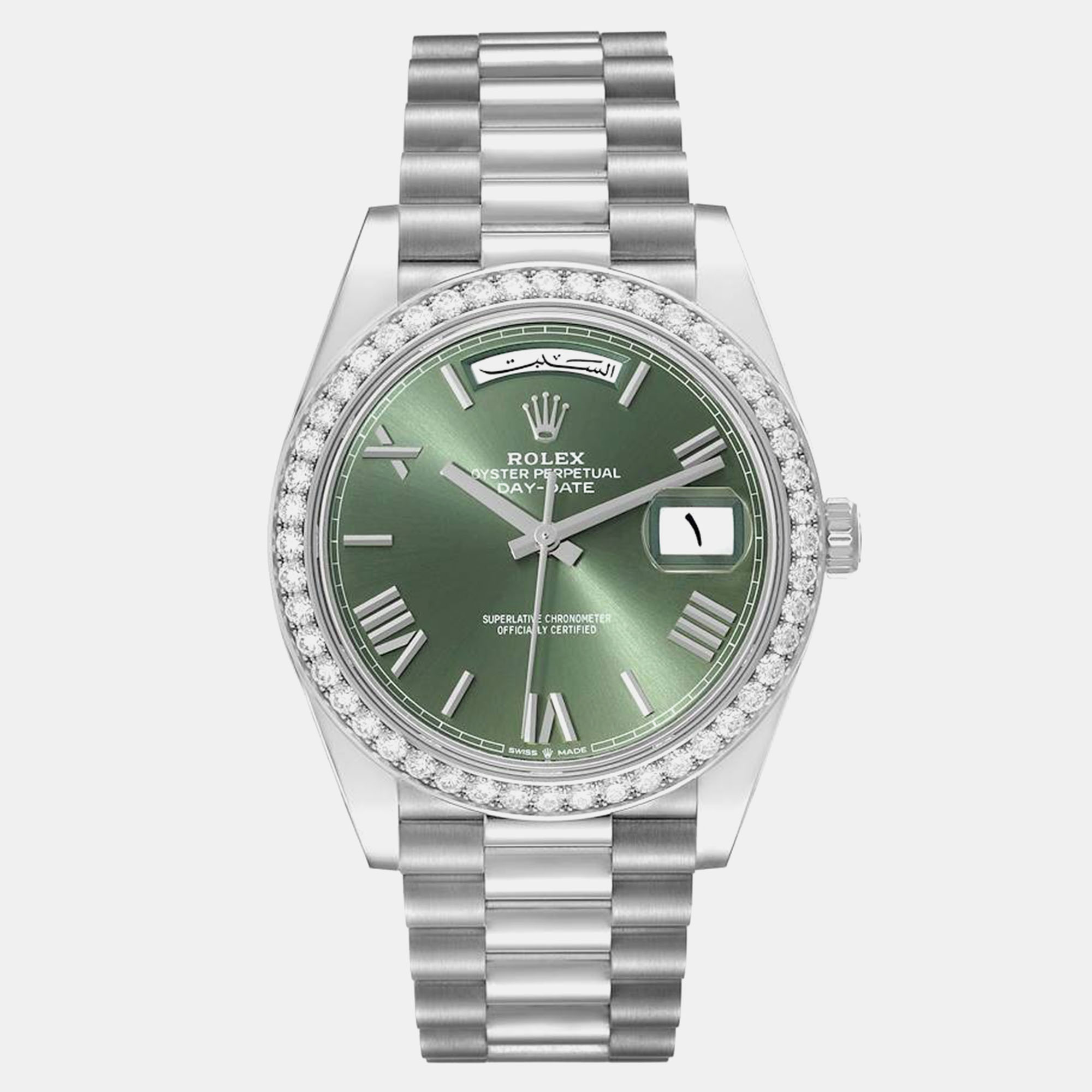 

Rolex Day-Date President White Gold Green Diamond Mens Watch 228349