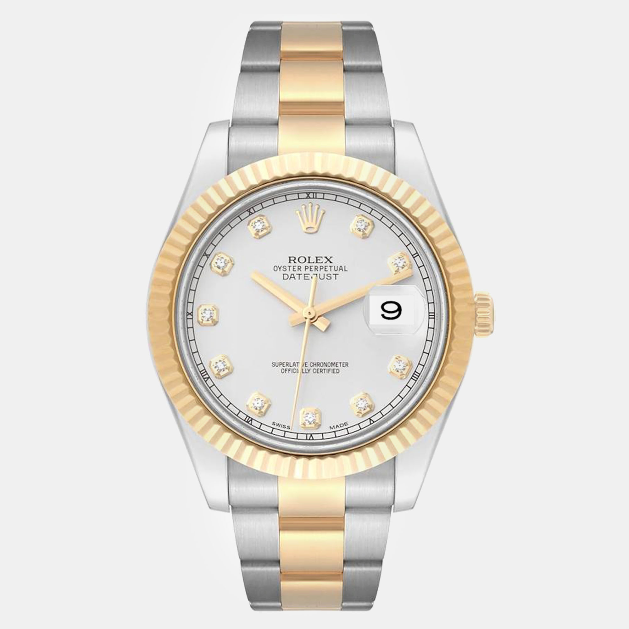 

Rolex Datejust Steel Yellow Gold Silver Diamond Dial Watch 41.0 mm