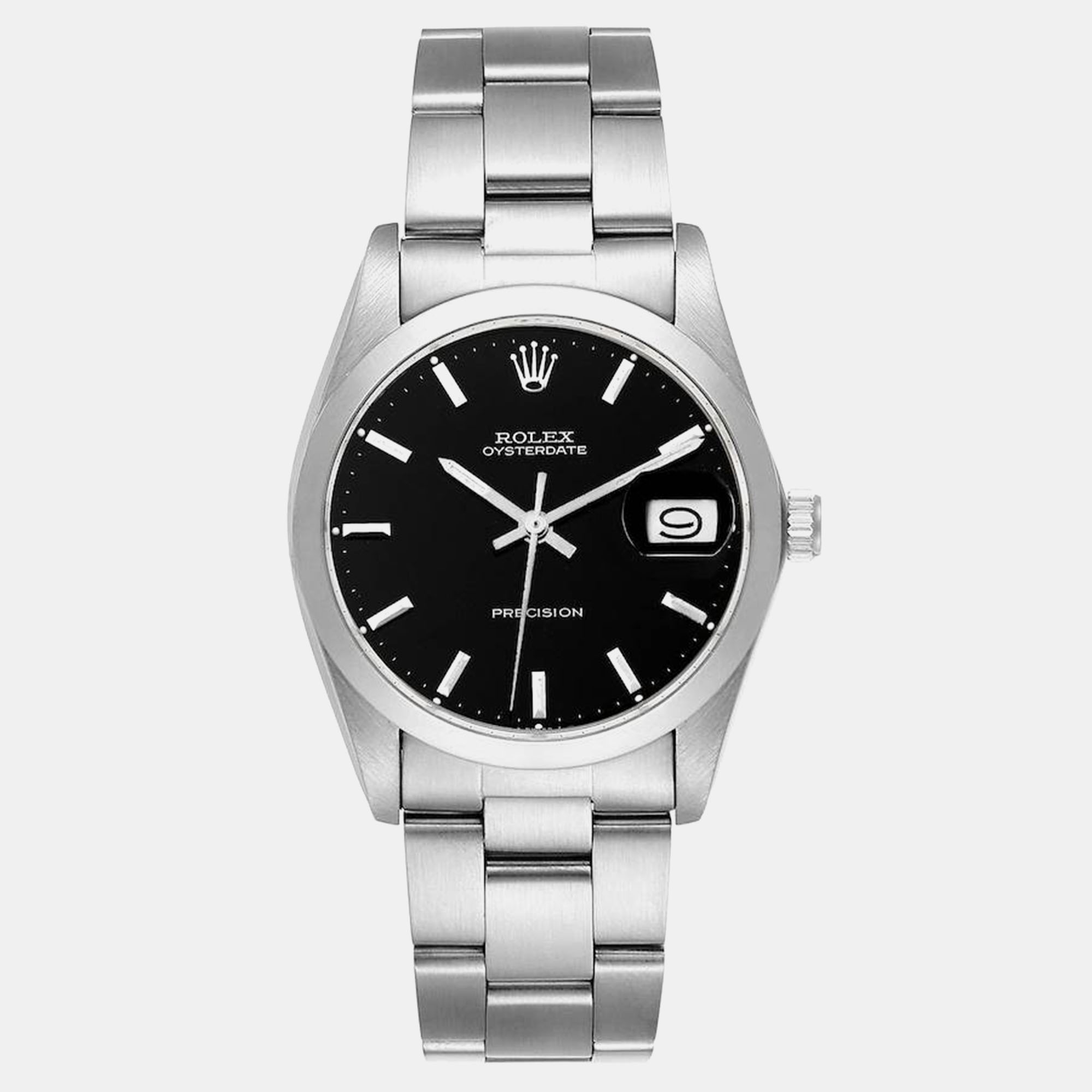 

Rolex OysterDate Precision Black Dial Steel Vintage Men's Watch 35 mm