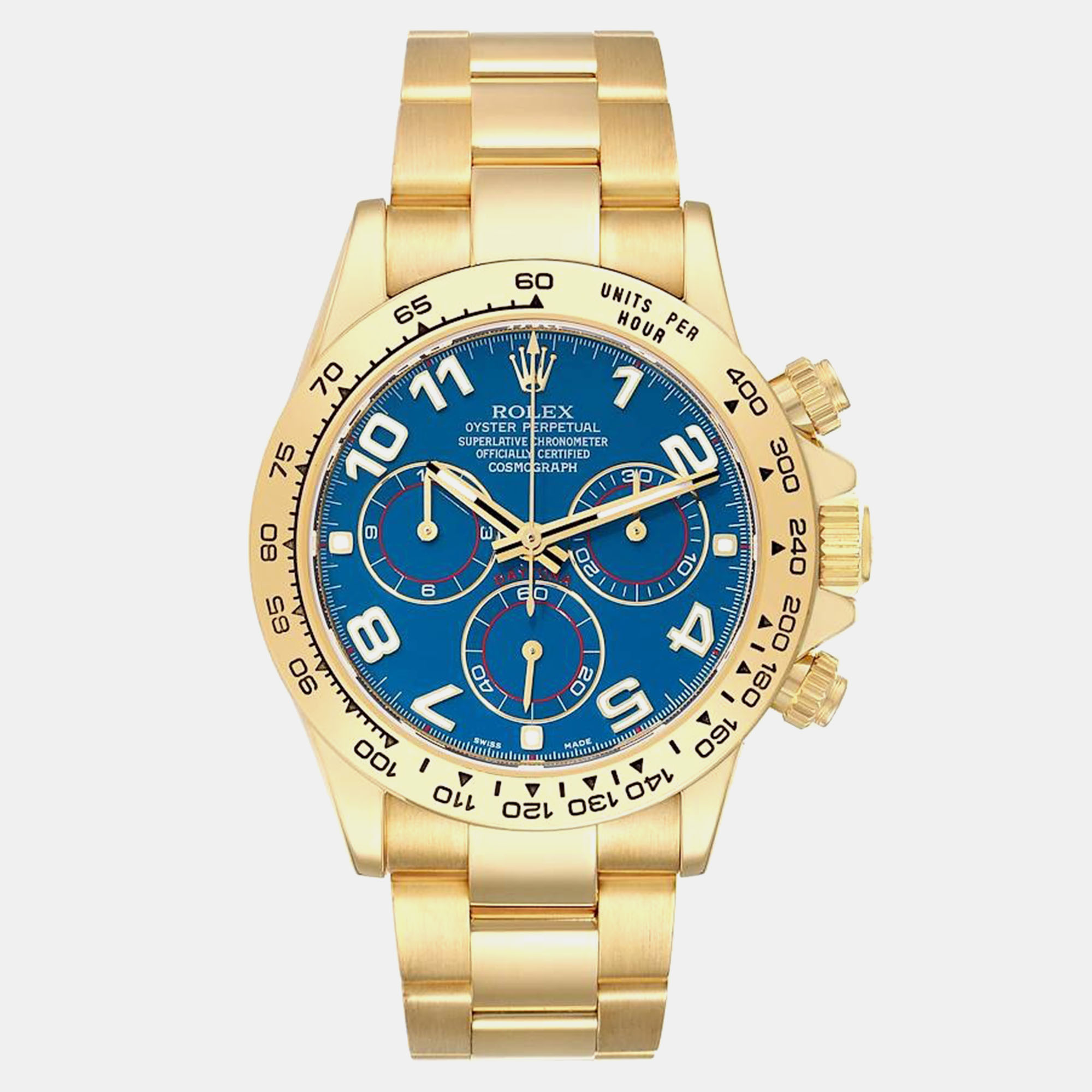 

Rolex Cosmograph Daytona Yellow Gold Blue Racing Dial Men's Watch 40.0 mm