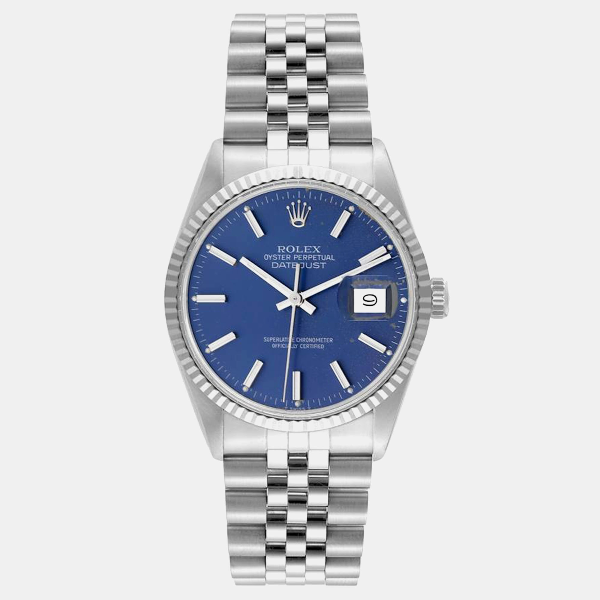 

Rolex Datejust Vintage Steel White Gold Blue Dial Men's Watch 16014 36 mm