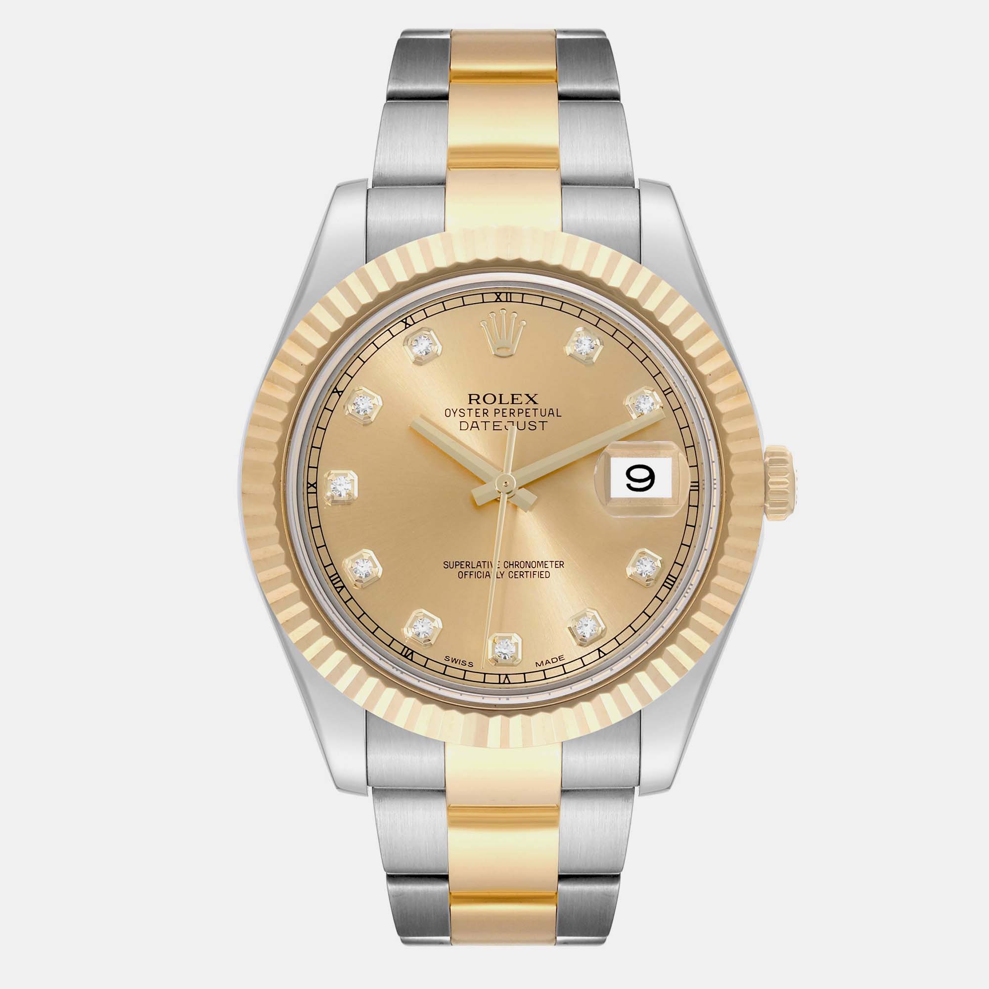 

Rolex Datejust Steel Yellow Gold Diamond Dial Men's Watch 41.0 mm