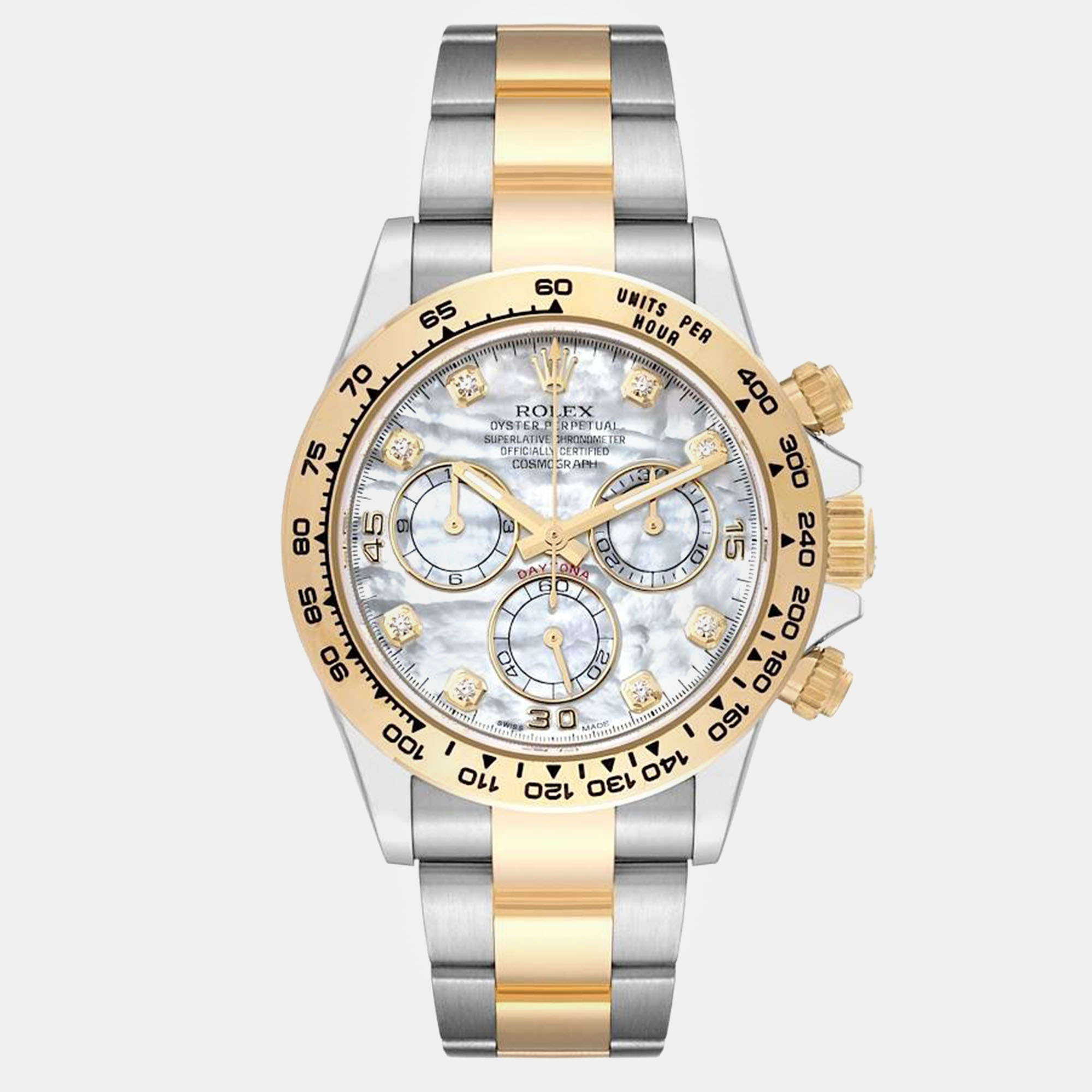 

Rolex Daytona Steel Yellow Gold MOP Diamond Dial Men's Watch 40.0 mm, White